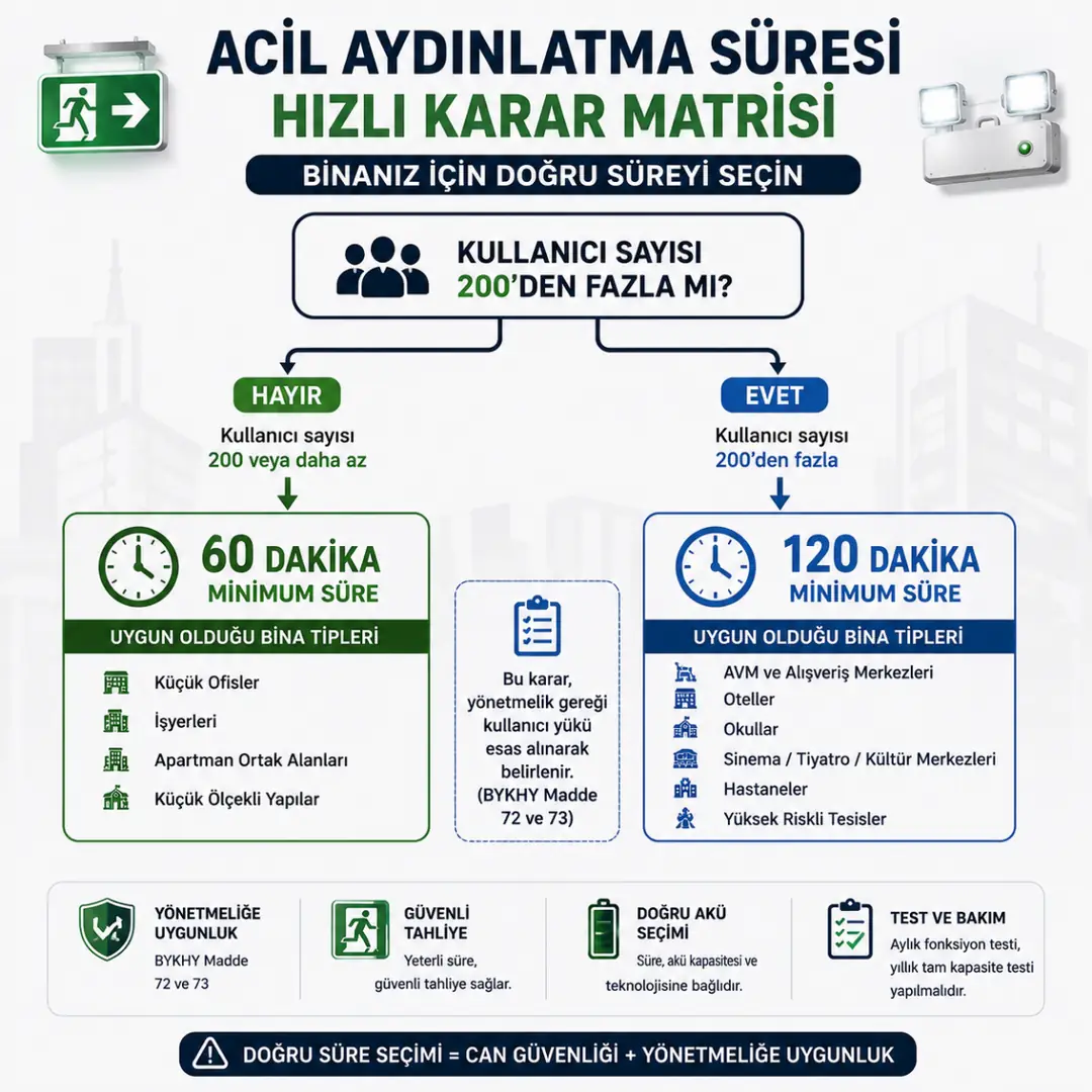 Acil aydınlatma süresi belirleme karar matrisi&nbsp;