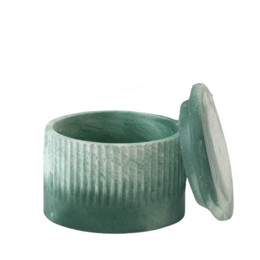 Mermer Kapaklı Mumluk / 8x5.6 cm - Yeşil & Beyaz