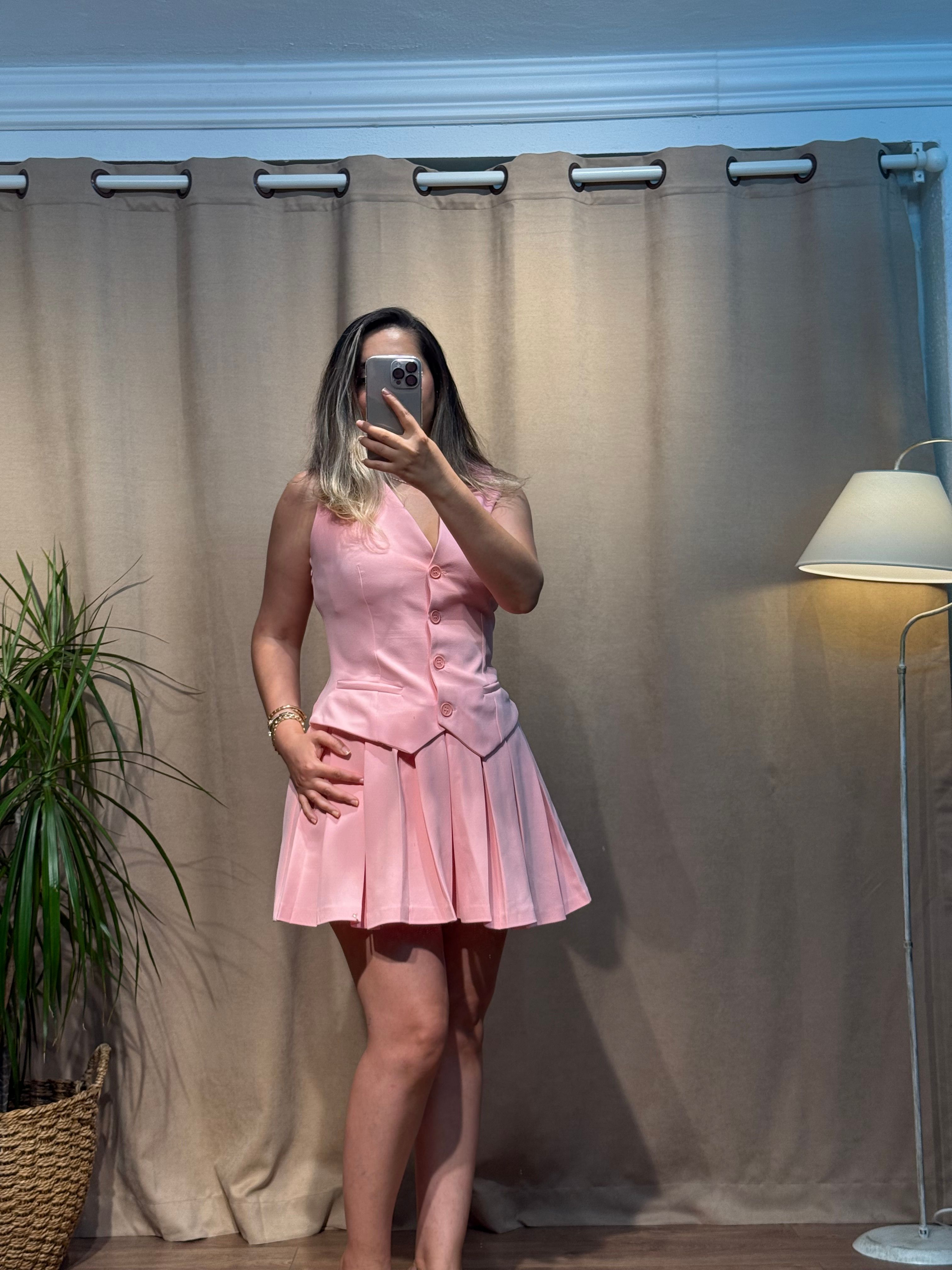 Yelekli Elbise Pembe