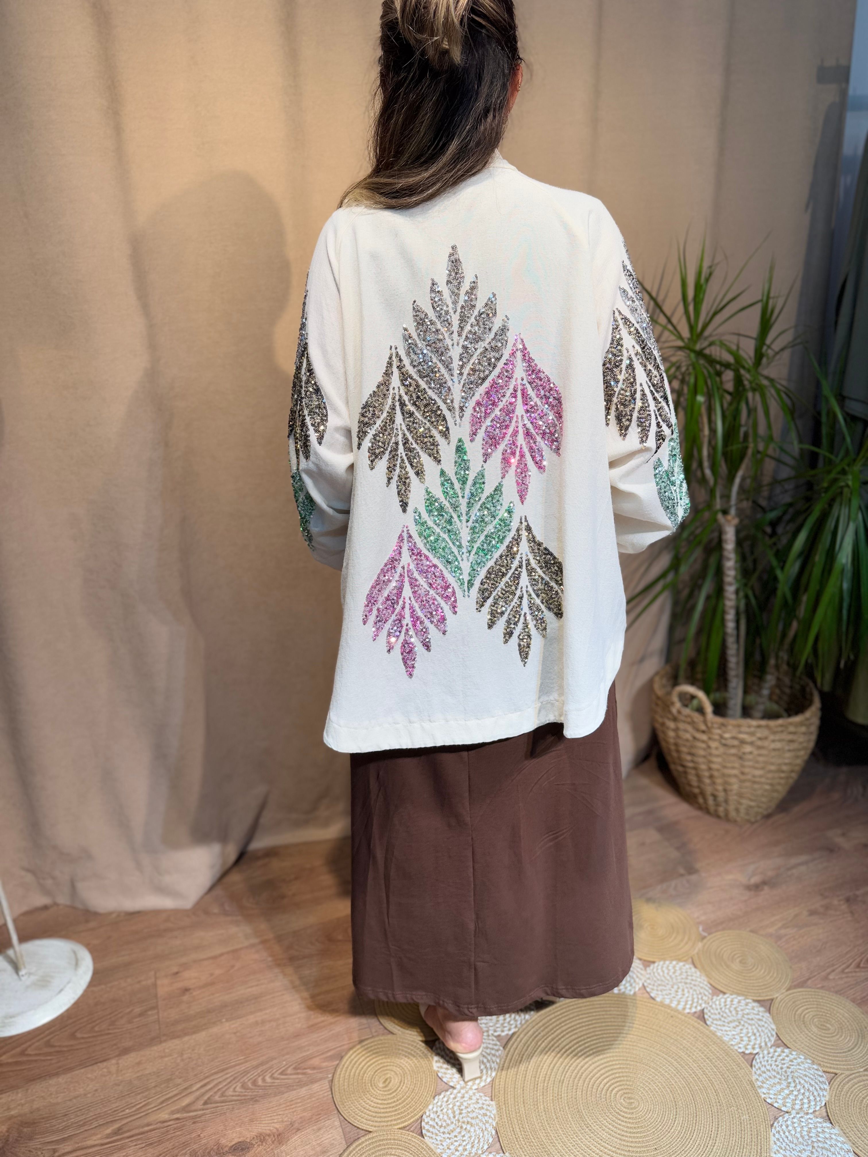 İşlemeli Kimono Pembe