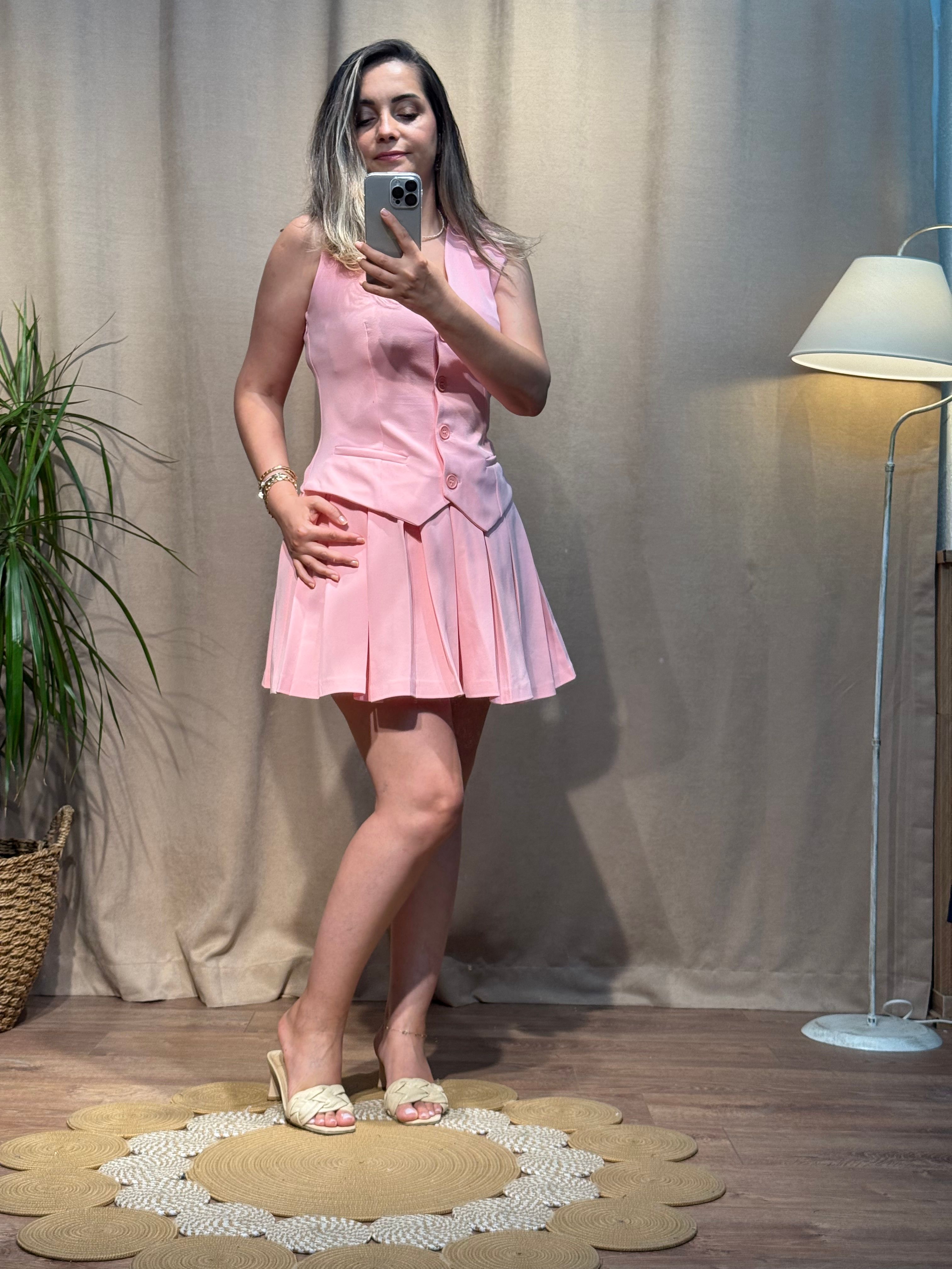 Yelekli Elbise Pembe