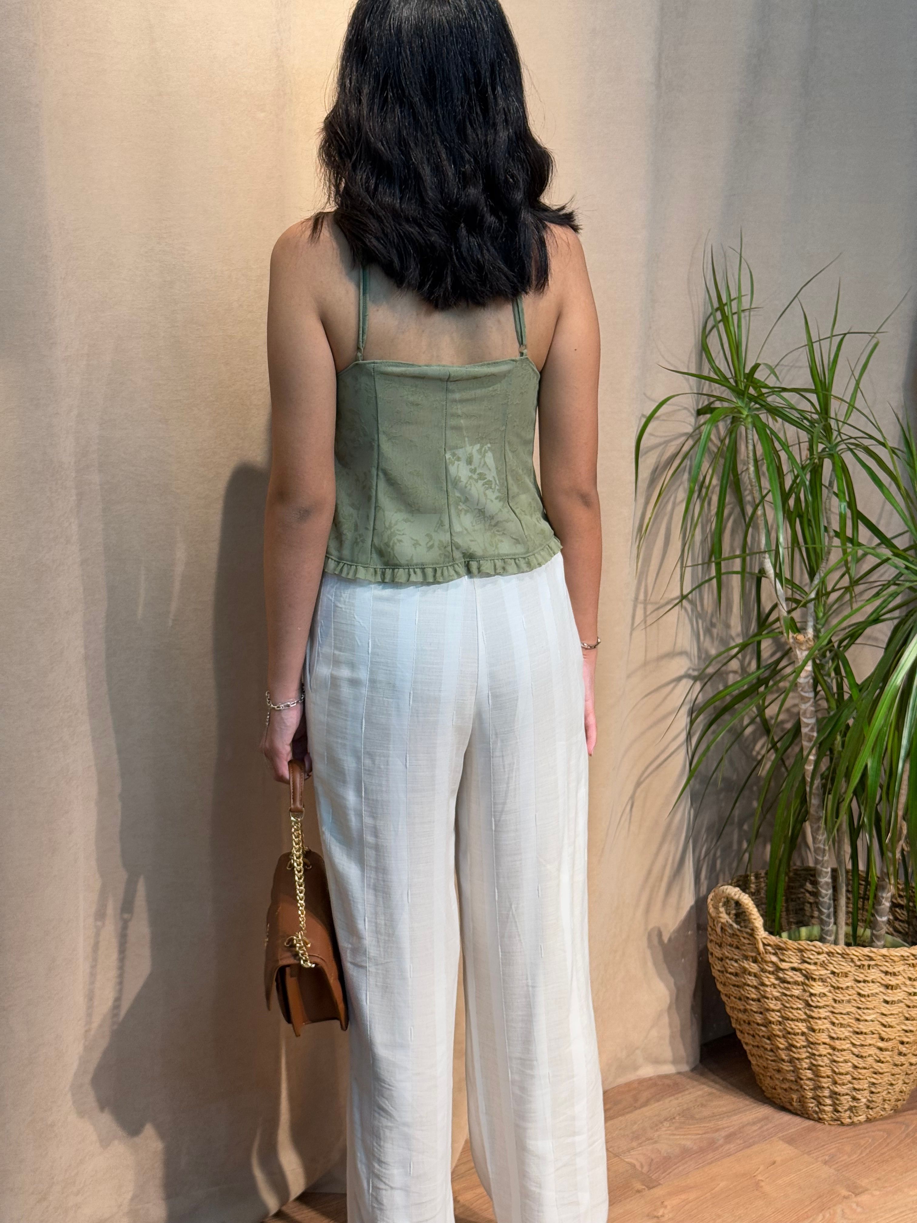 Çizgili Düz Paça Pantolon Naturel