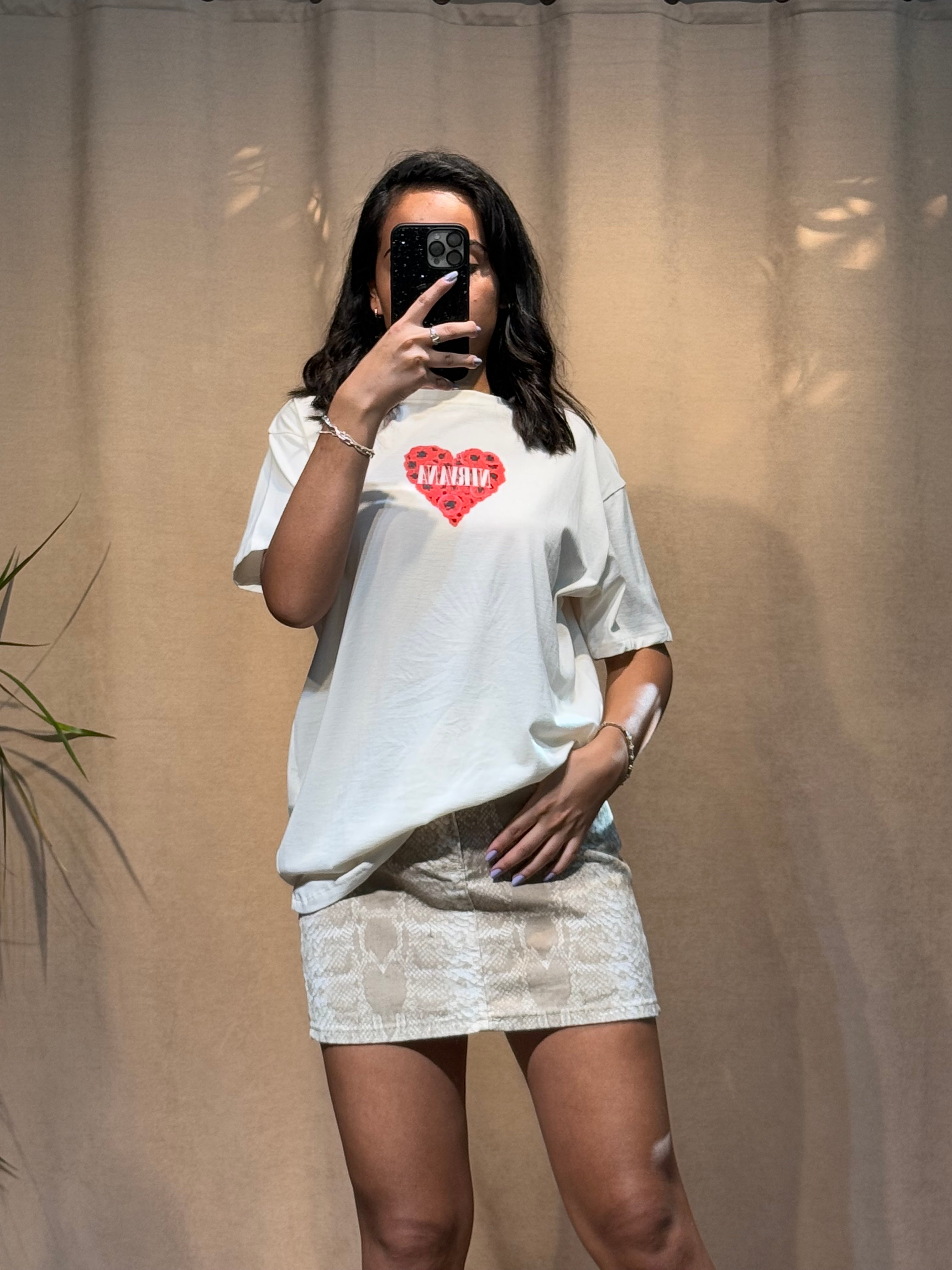 Kalp Baskılı T-shirtt Bej