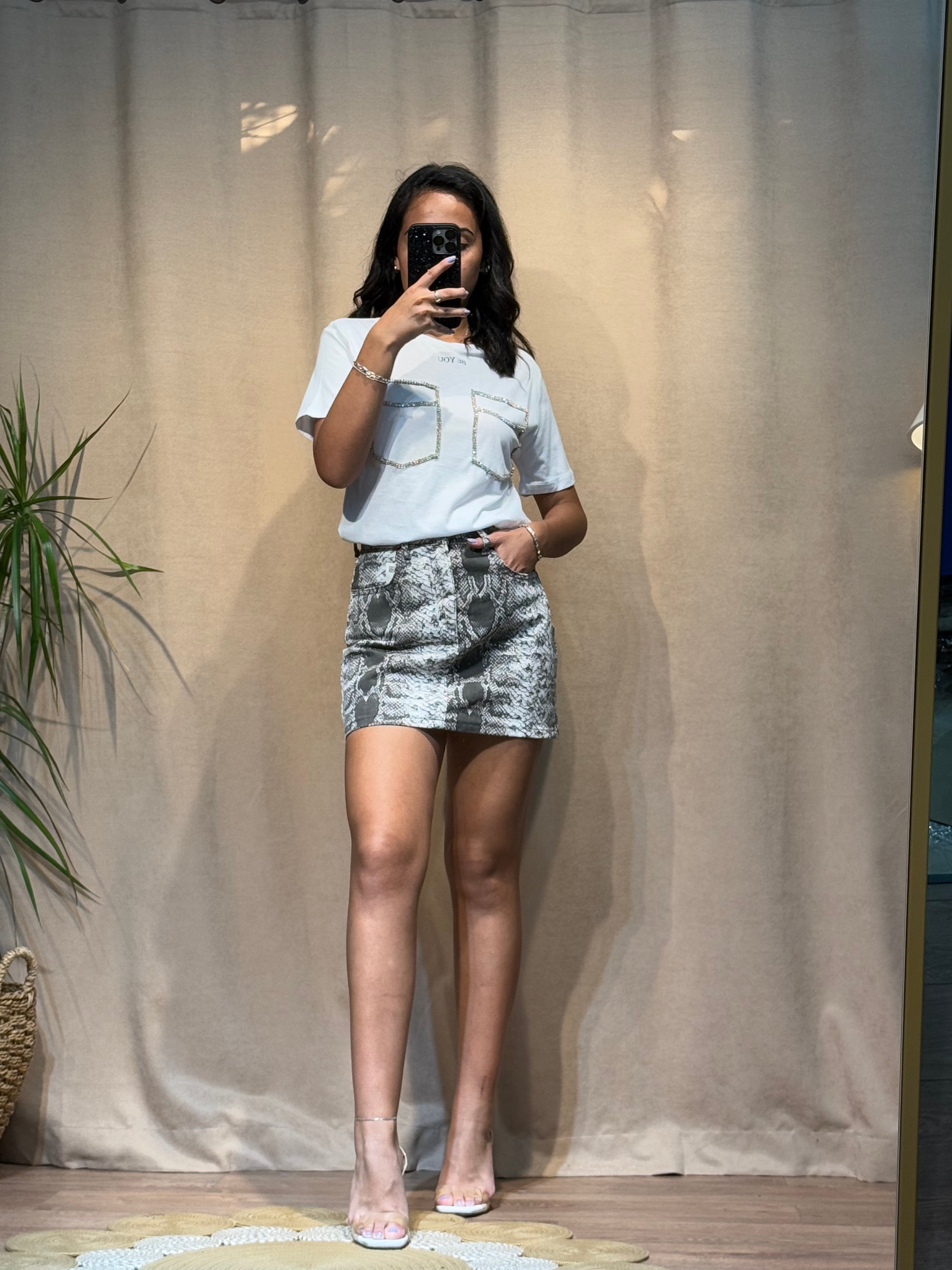 Taşlı T-shirt Beyaz