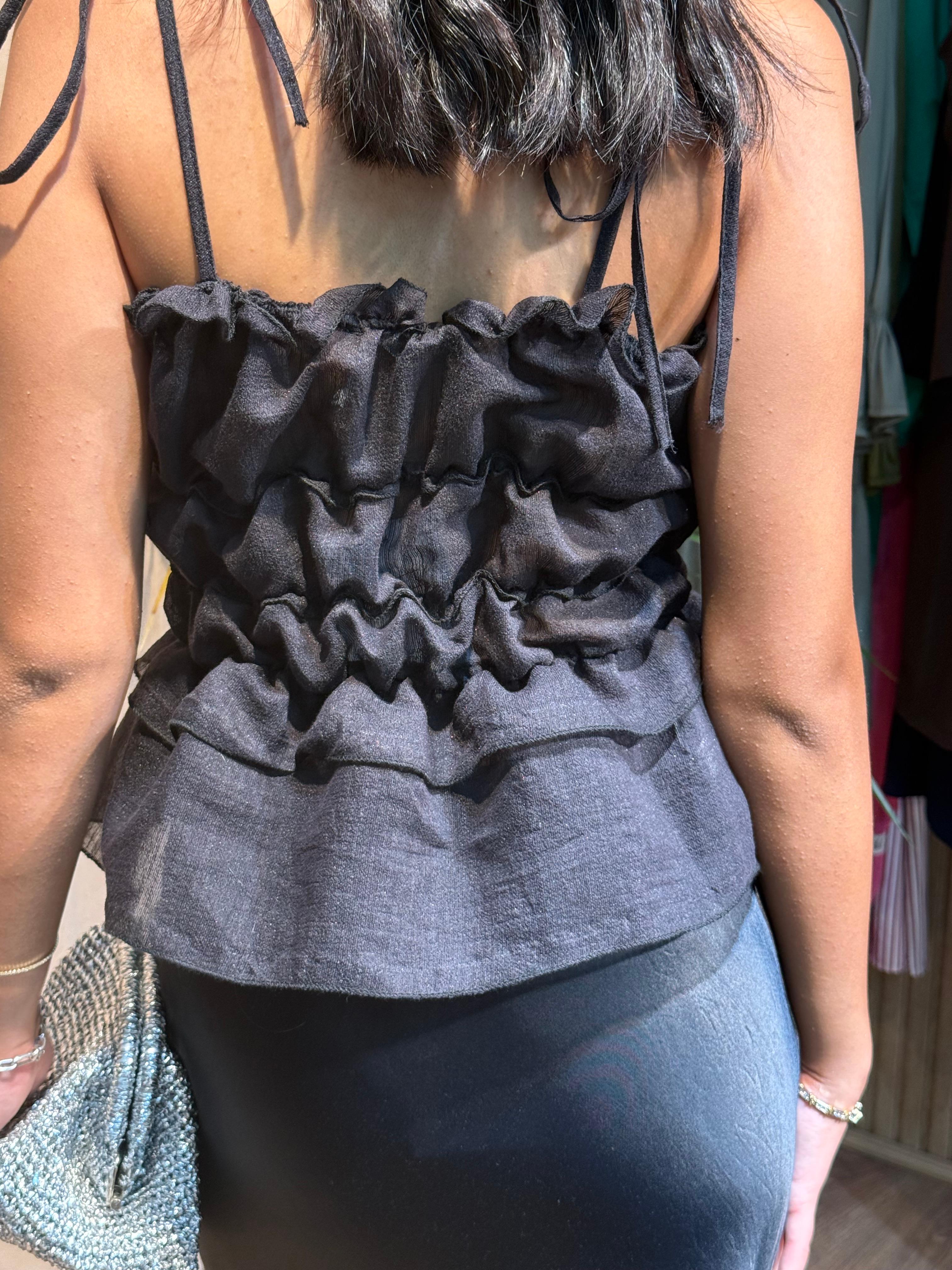 Gül Detaylı Askılı Bluz Siyah