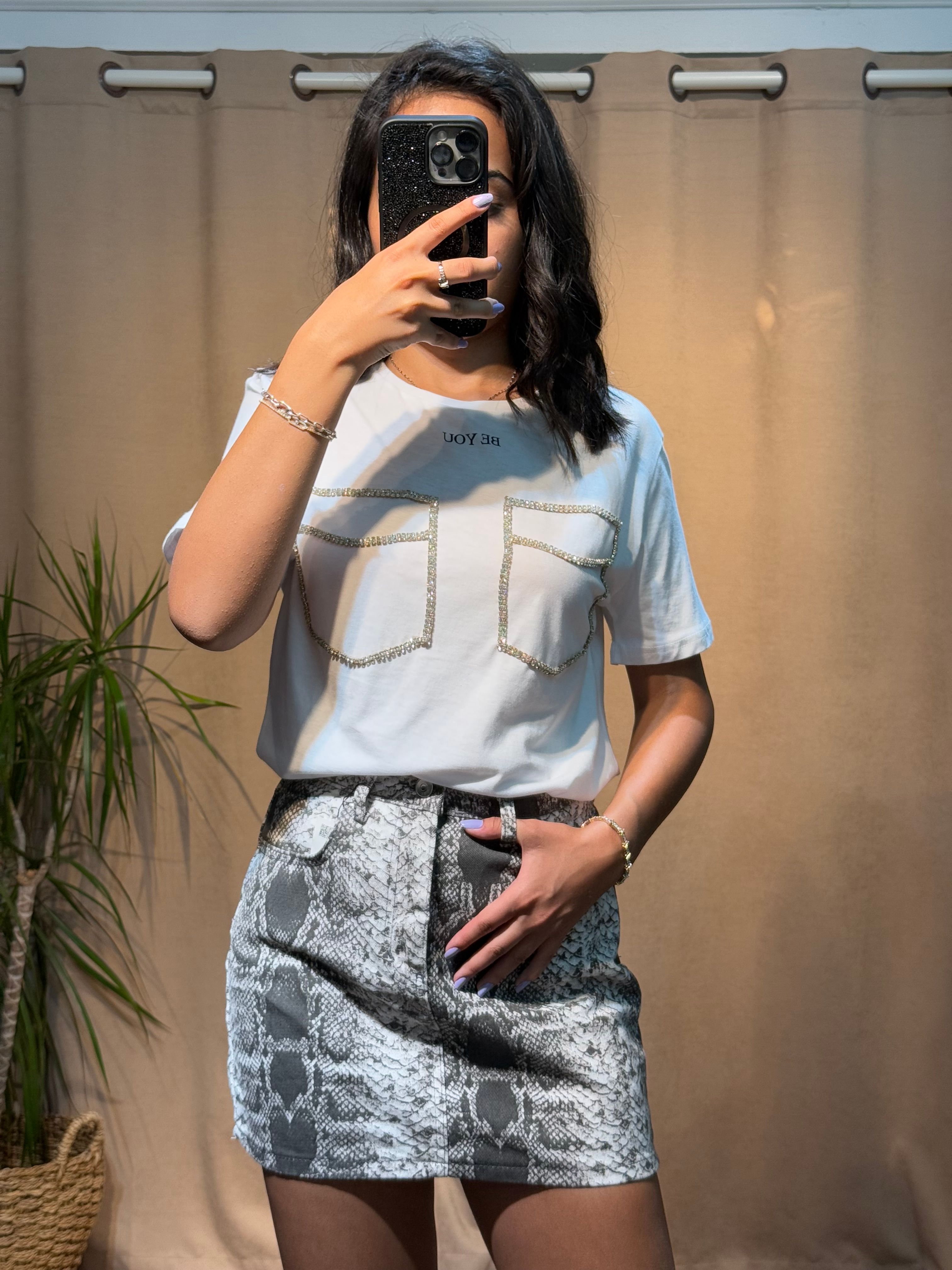Taşlı T-shirt Beyaz