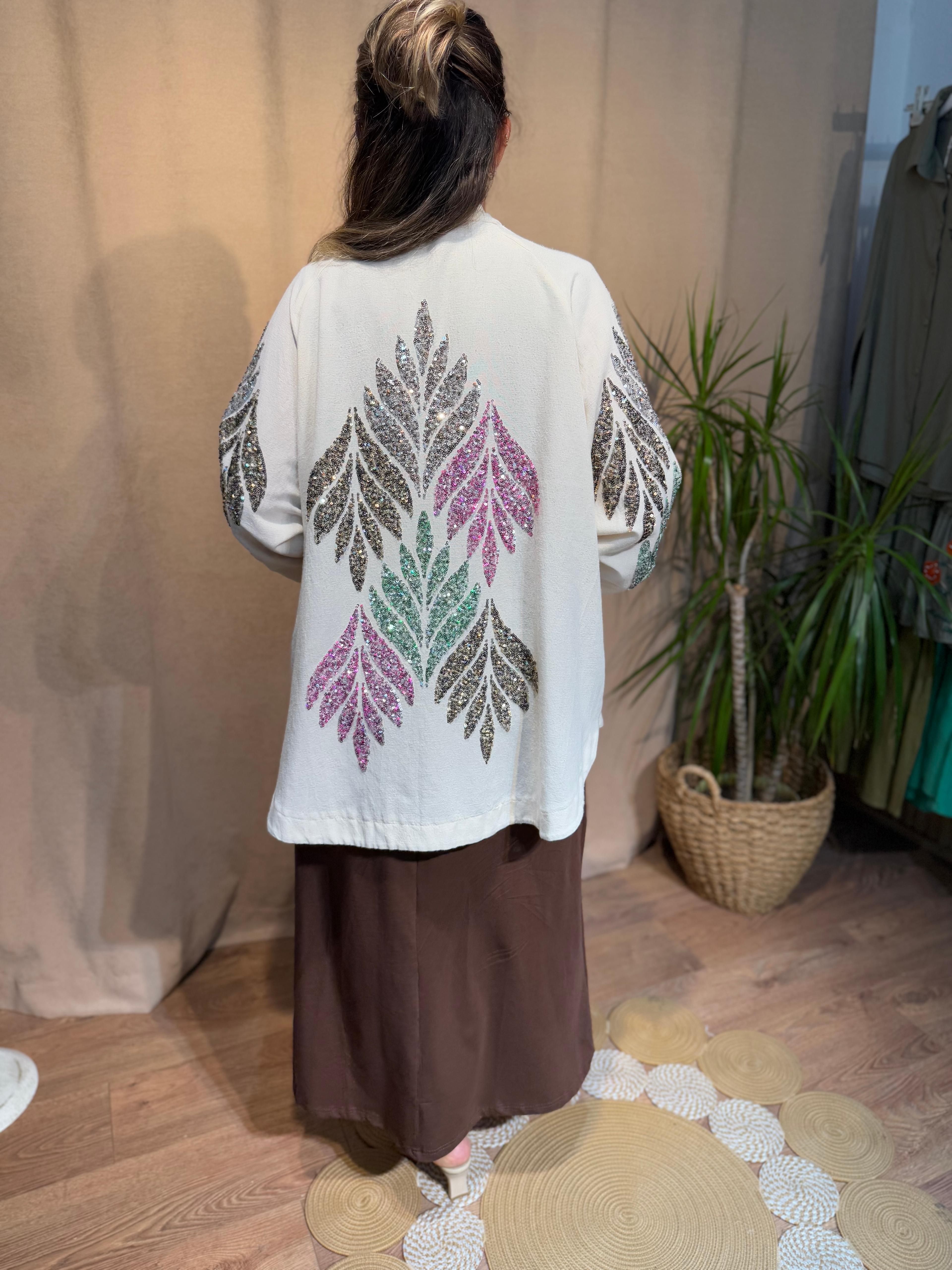 İşlemeli Kimono Pembe