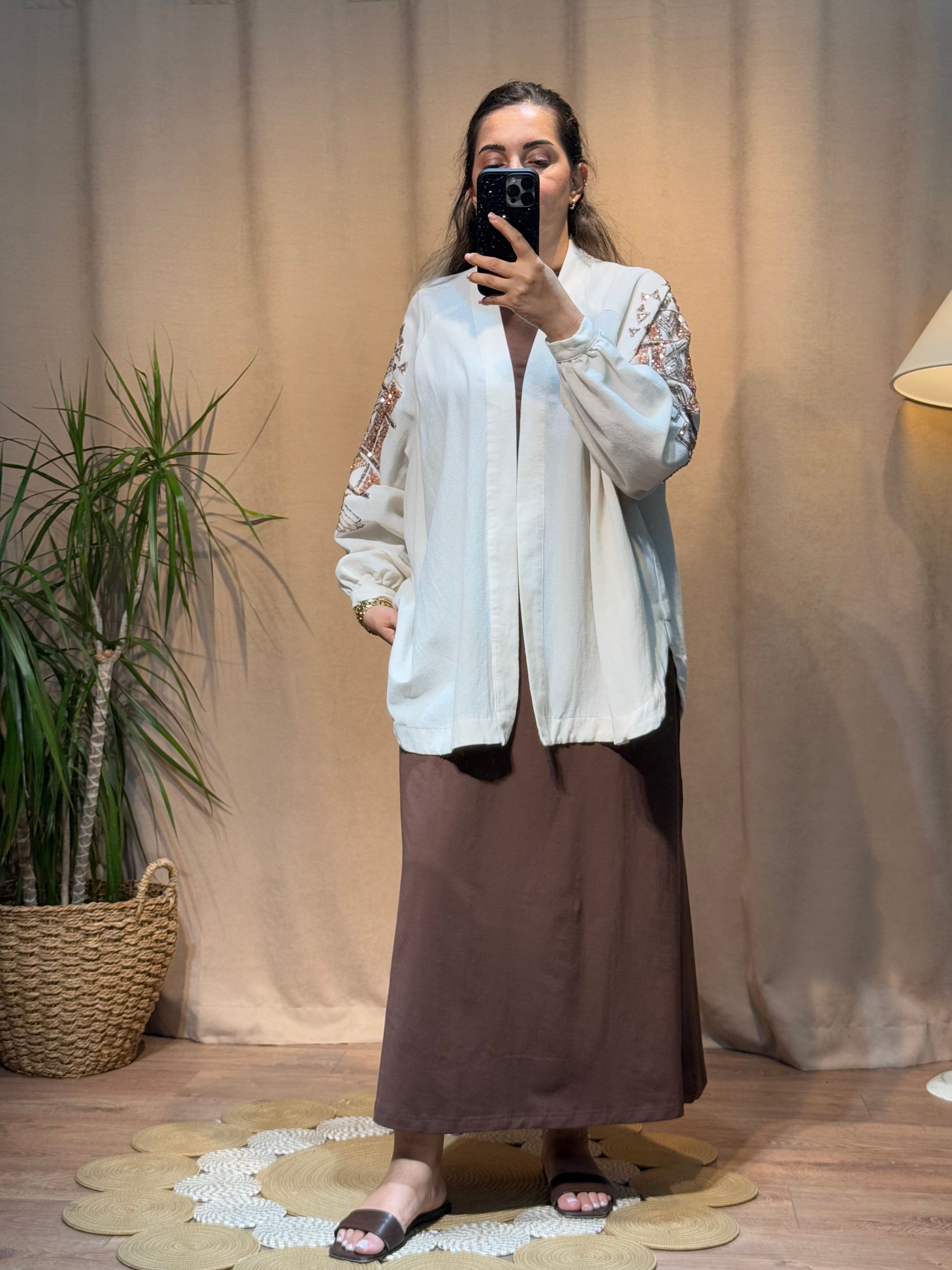 İşlemeli Kimono Kahverengi