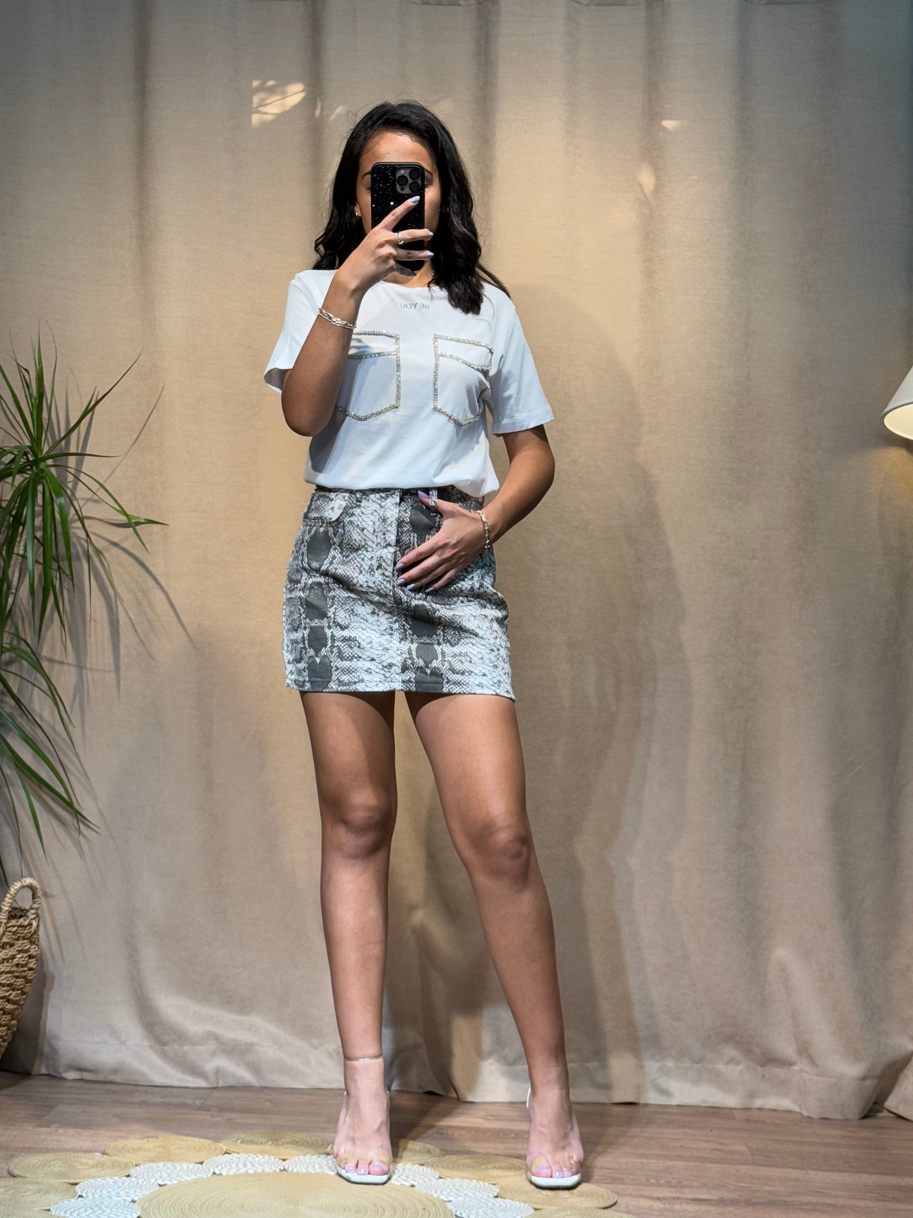 Taşlı T-shirt Beyaz