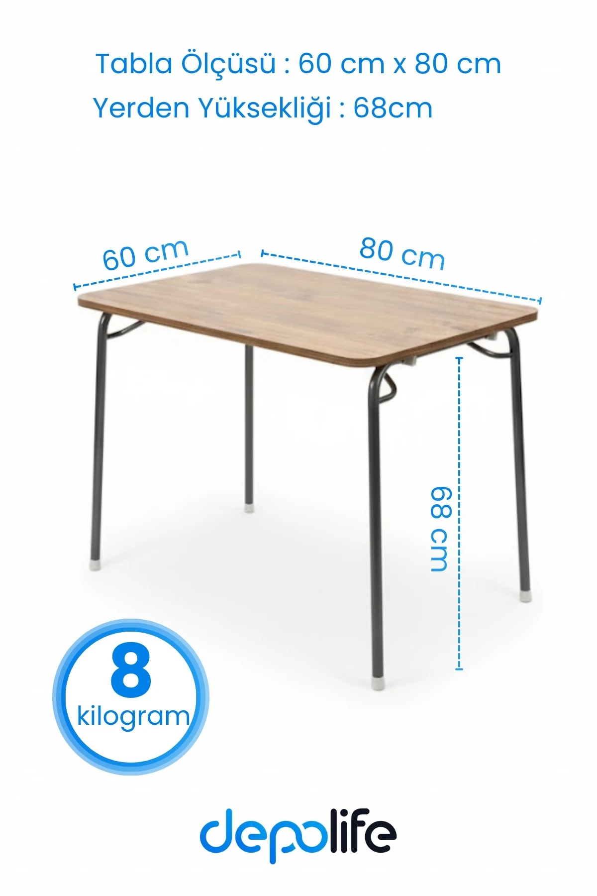 Pratik Katlanır Ayak Mutfak Yemek Masası Balkon Ders Çalışma Piknik Masa 60x80cm Ceviz