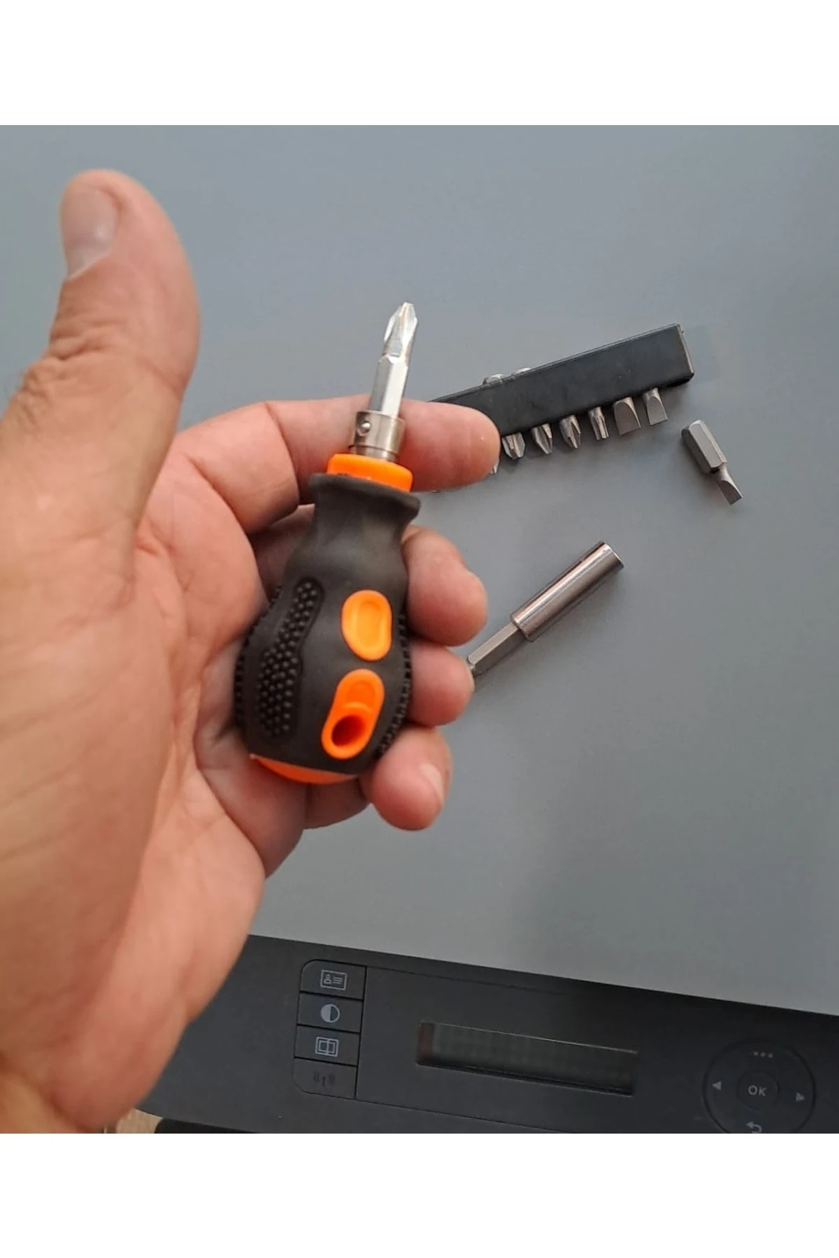 Tombul Kısa Tornavida 1/4 Hex 2 Yönlü Yıldız Düz Bits Uç 2 Parça Set