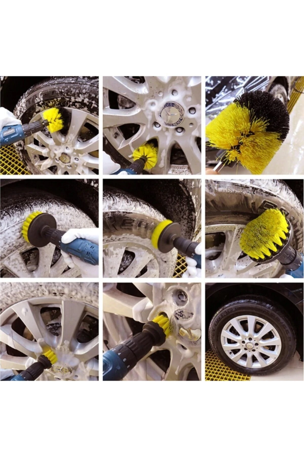 Matkap Temizlik Fırça Seti Banyo Mutfak Oto Jant Koltuk Halı Fayans Temizleme Fırça Kiti 3lü