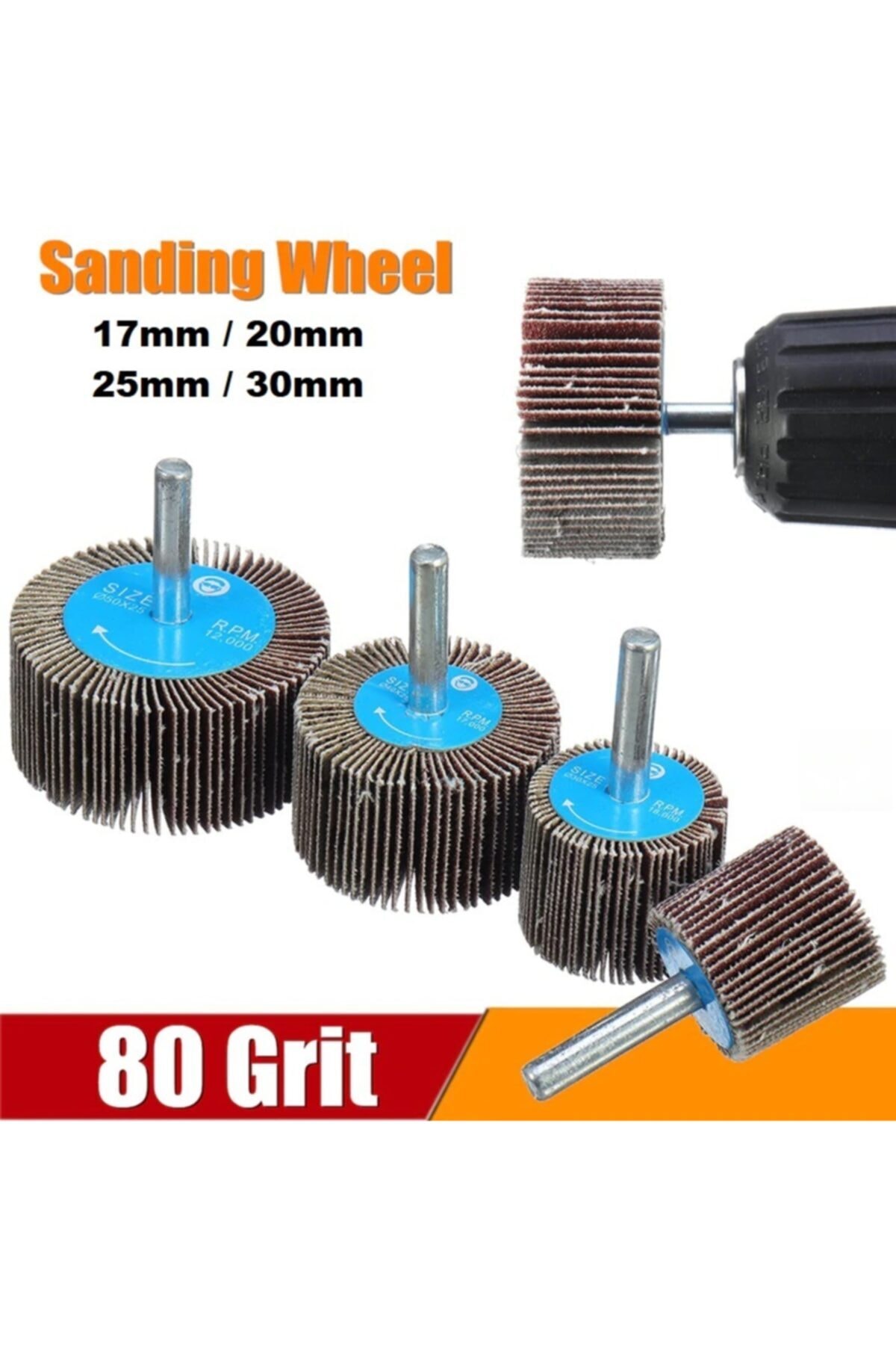 Mop Zımpara Saplı Silindir Zımpara Seti 4 Parça 80 Kum Daire Zımpara Takımı Ahşap Metal Zımparalama