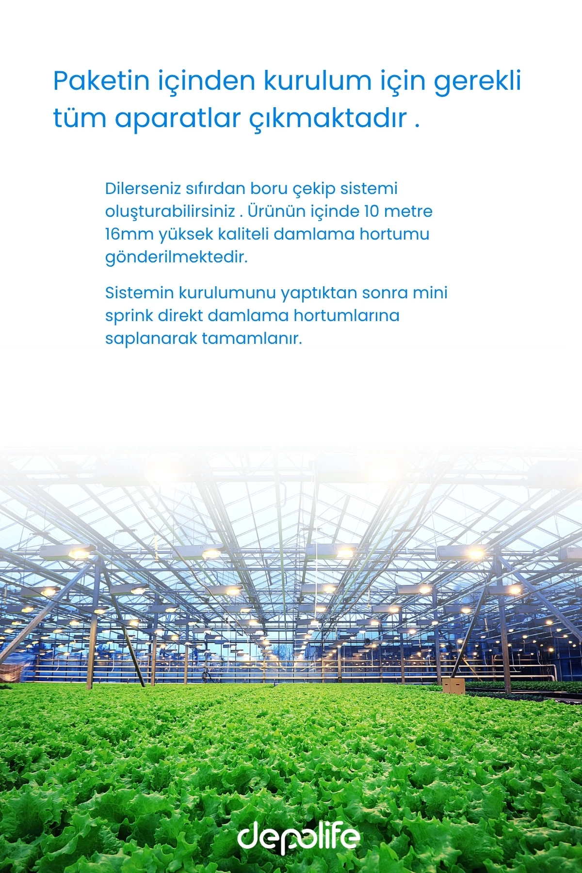 Mini Sprink Sulama Bahçe Sera Tarla Bitki Döner Başlık Havadan Sulama Deliksiz Hortum Seti