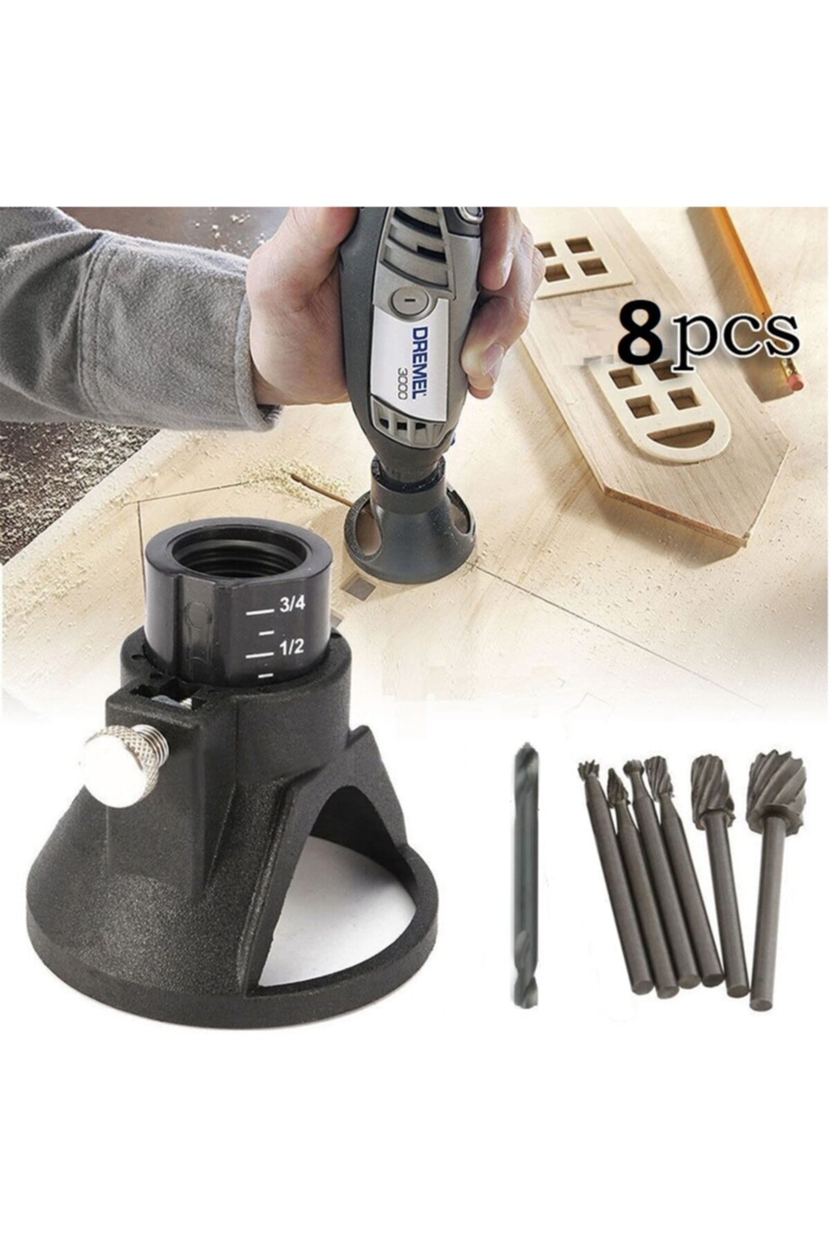 Dremel Ve Benzeri Mini Avuç Taşlama Için Dik Delme Aparatı Matkap Ucu Freze Uç Seti