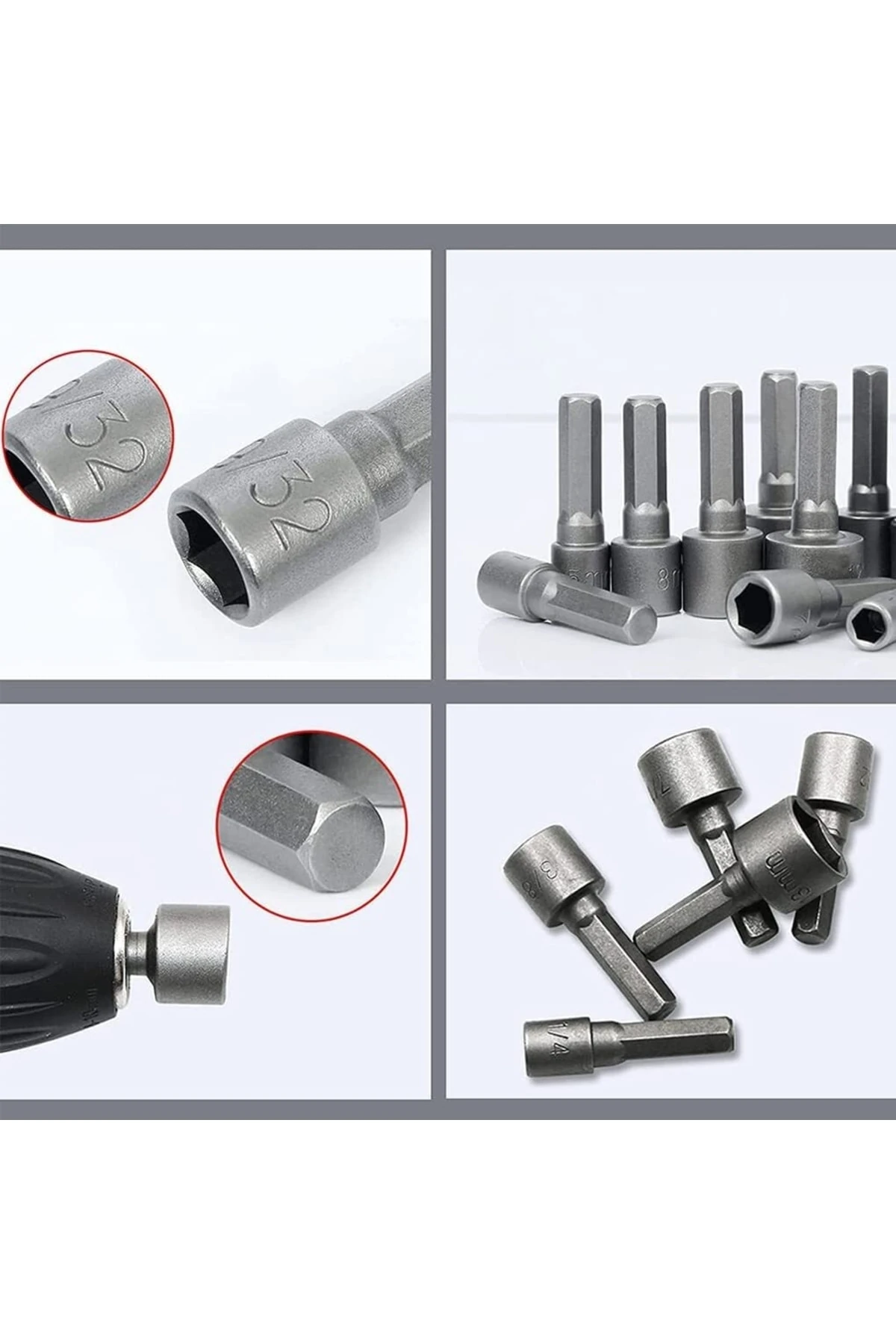 Somun Sökücü Bits Lokma Seti 1/4"vidalı Metrik Adaptör Matkap Ucu 5 Ila 13mm Altıgen Şaft 9 Parça