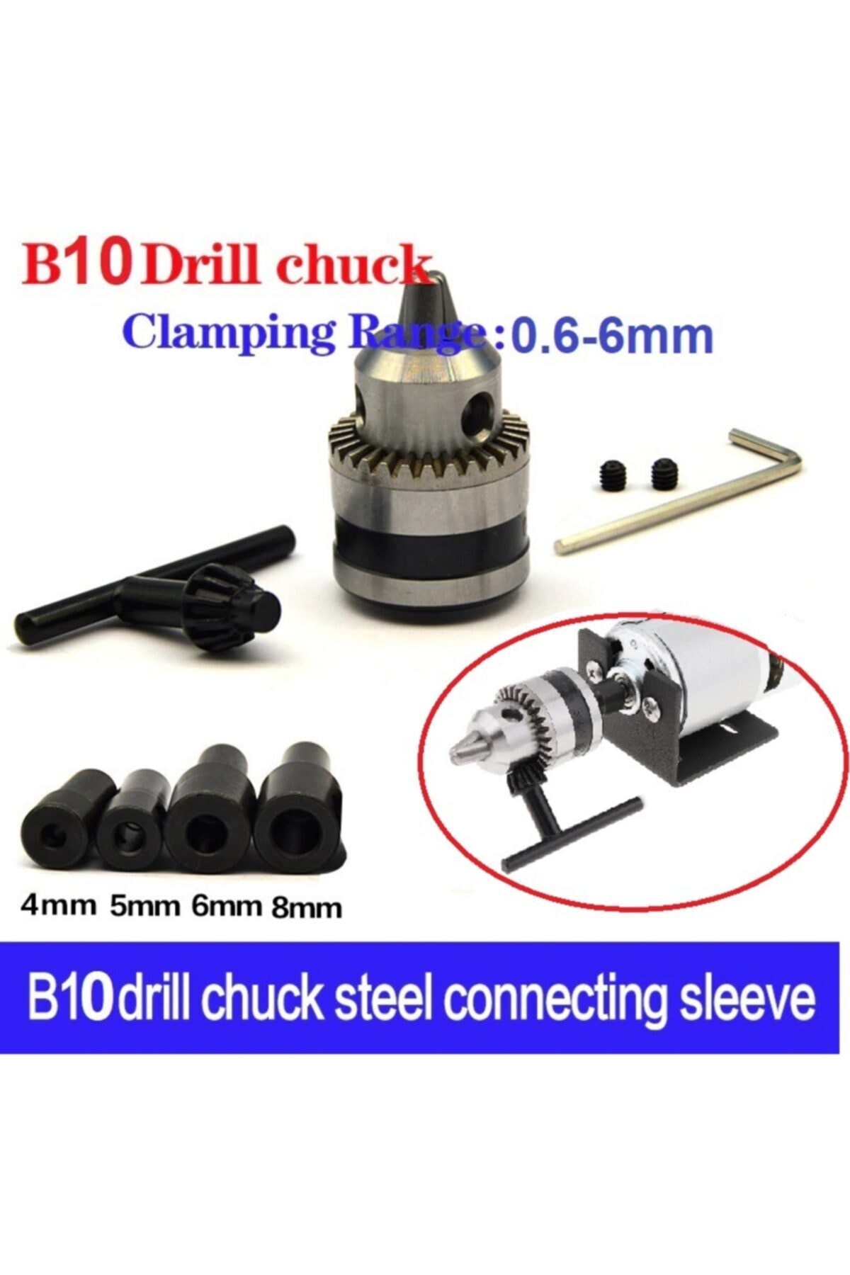 Motor Için Küçük Anahtarlı Metal 6mm Mandren 4mm 5mm 6mm 8mm Kaplinli Okul Proje Ödev Uygulama Hobi