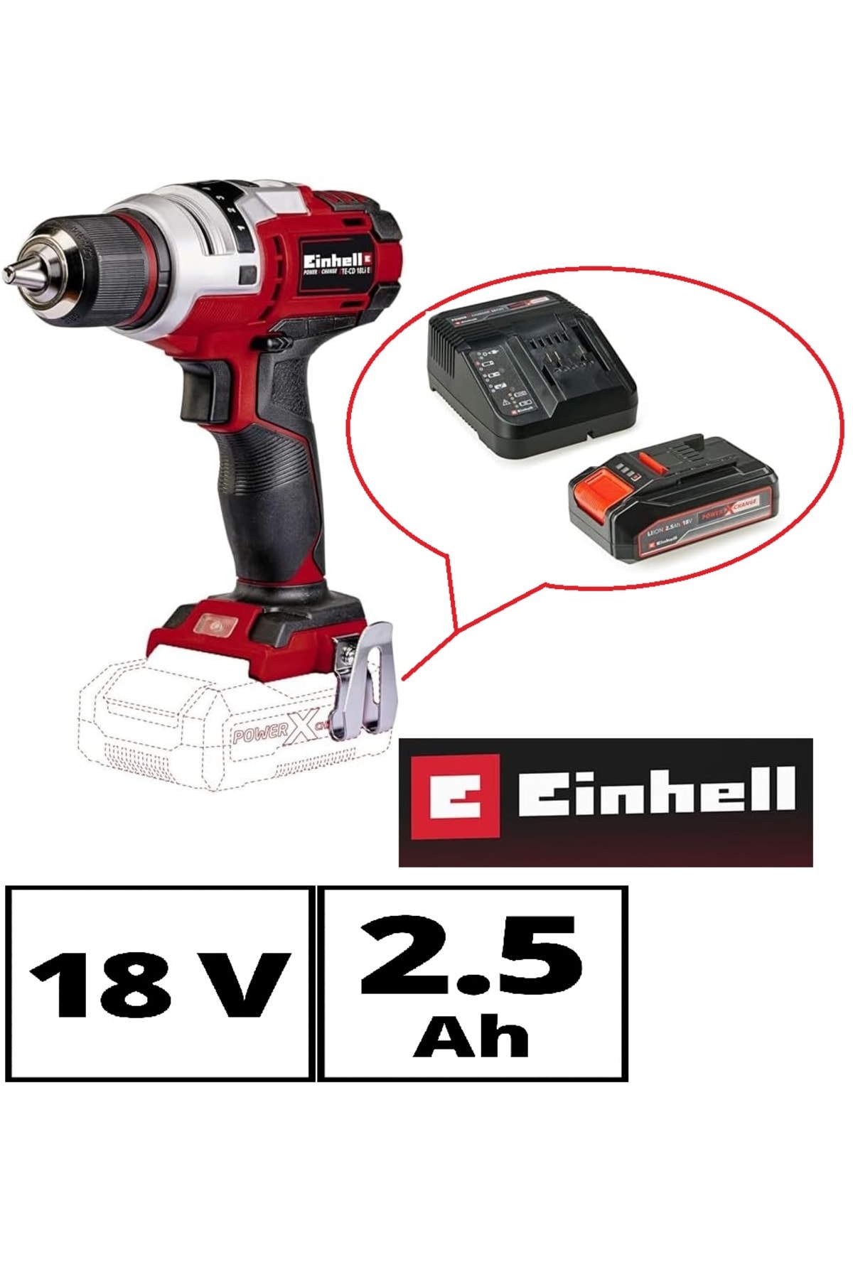 Einhell Batarya ve Şarj Cihazı Seti Einhel Yedek Pil Yedek akü 18v 2,5Ah