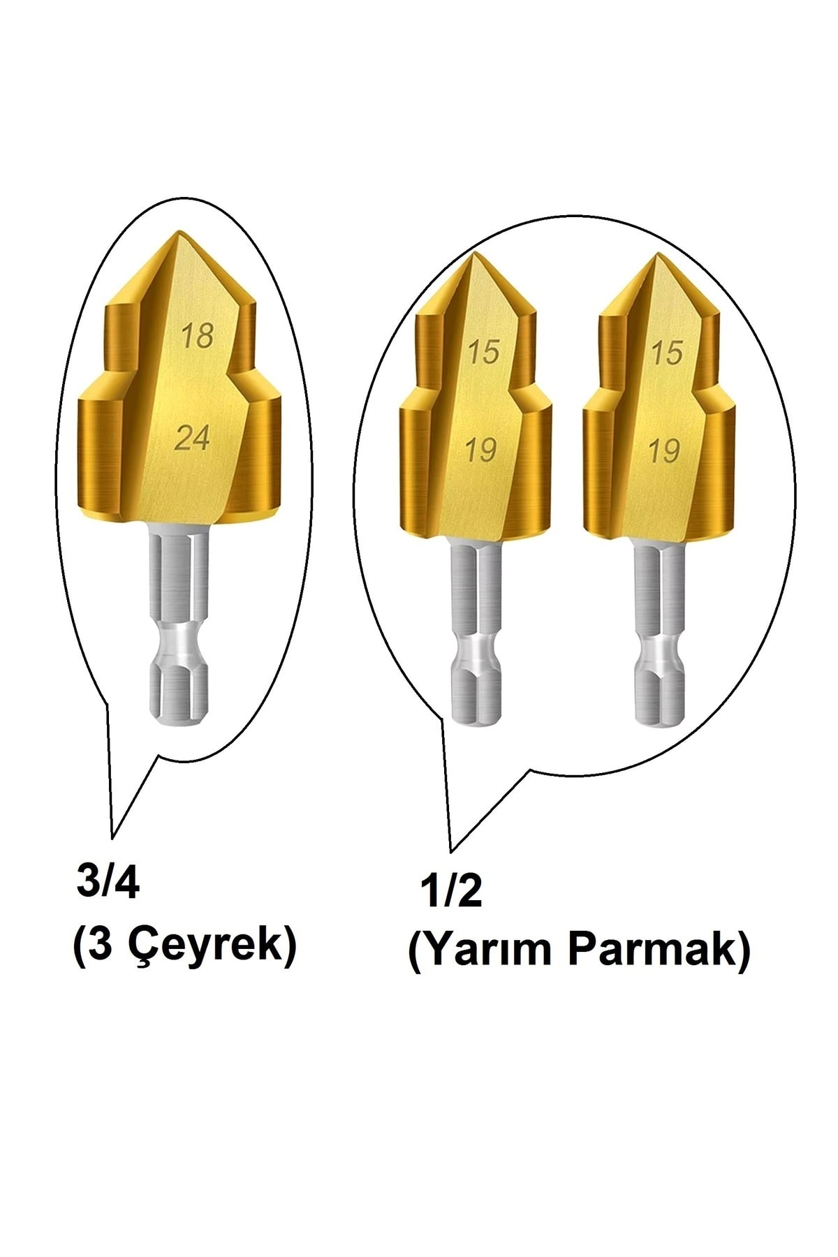 Pvc Boru Raybası Ağır Hizmet Tipi Boru Raybalama Matkap Uçları 3 Parça Kutulu Boru Pah Çapak Alma