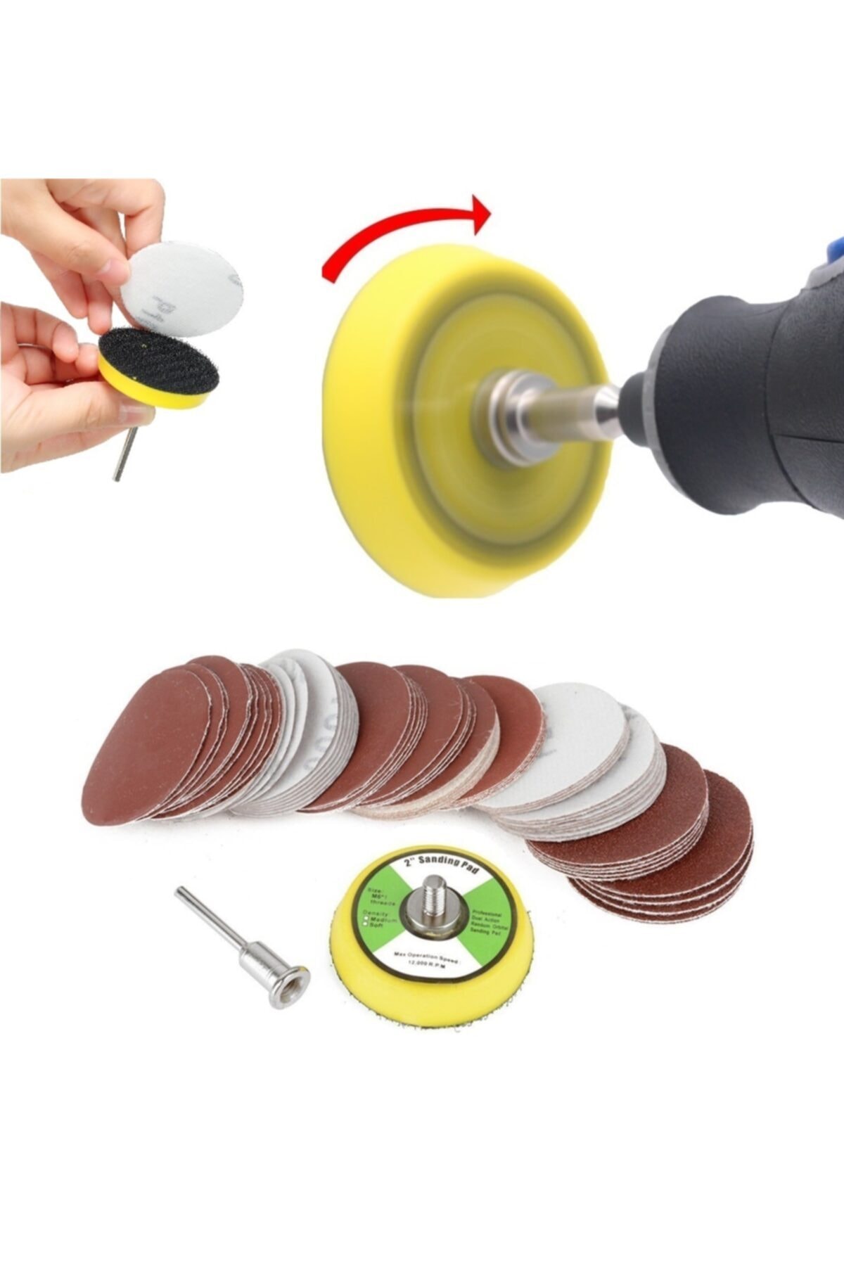 Dremel Proxxon Uyumlu Benzeri Gravür Makinası Için 5cm Çırt Taban Zımpara Seti 60 Adet Zımparalı Set