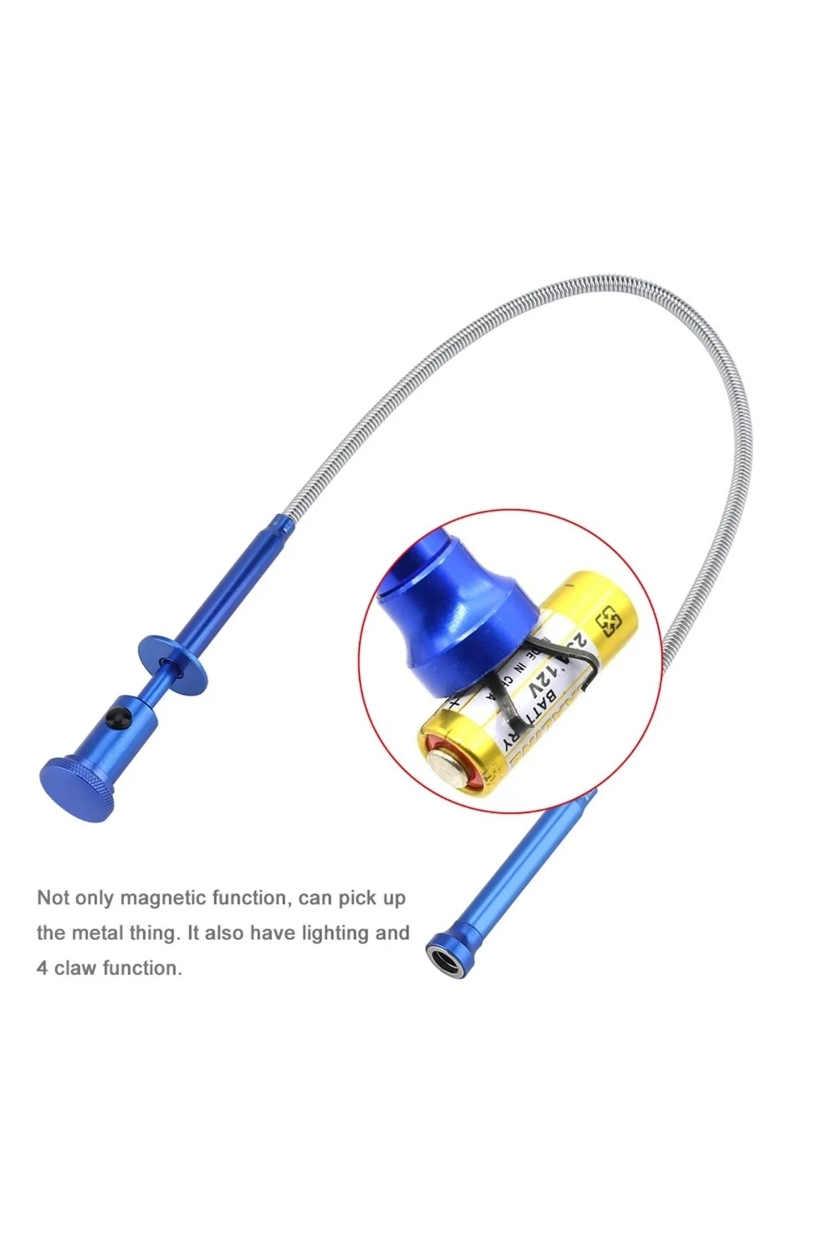 Spiral Esnek Mıknatıslı Işıklı Kancalı Kıskaç 62cm Manyetik Vida Tutucu Güçlü Çelik Çene