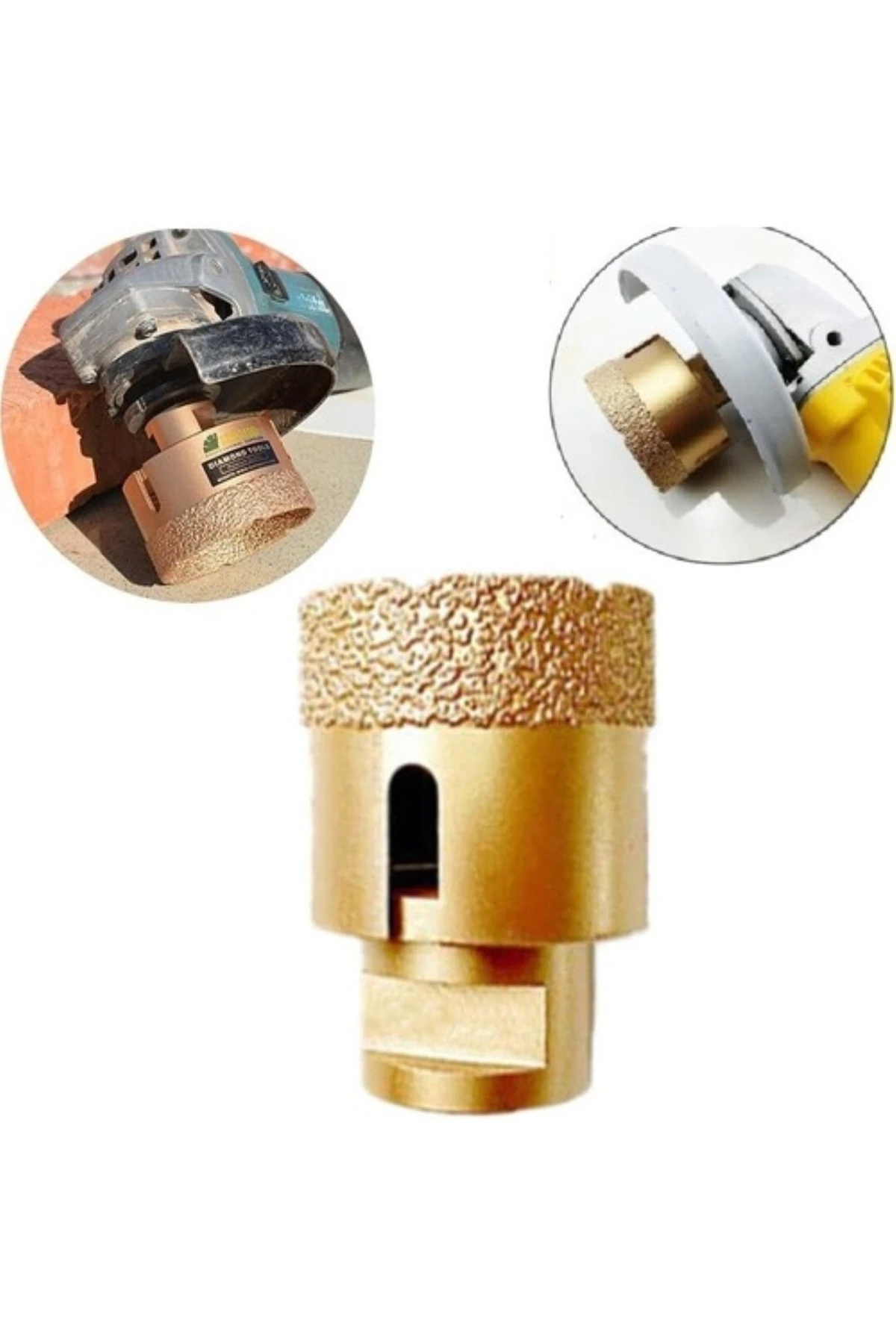 Mermer Granit Panç Fayans Beton Kaya Delme Ucu 35mm Sarı Elmas Avuç Taşlama Uyumlu (m14) Karot Delik