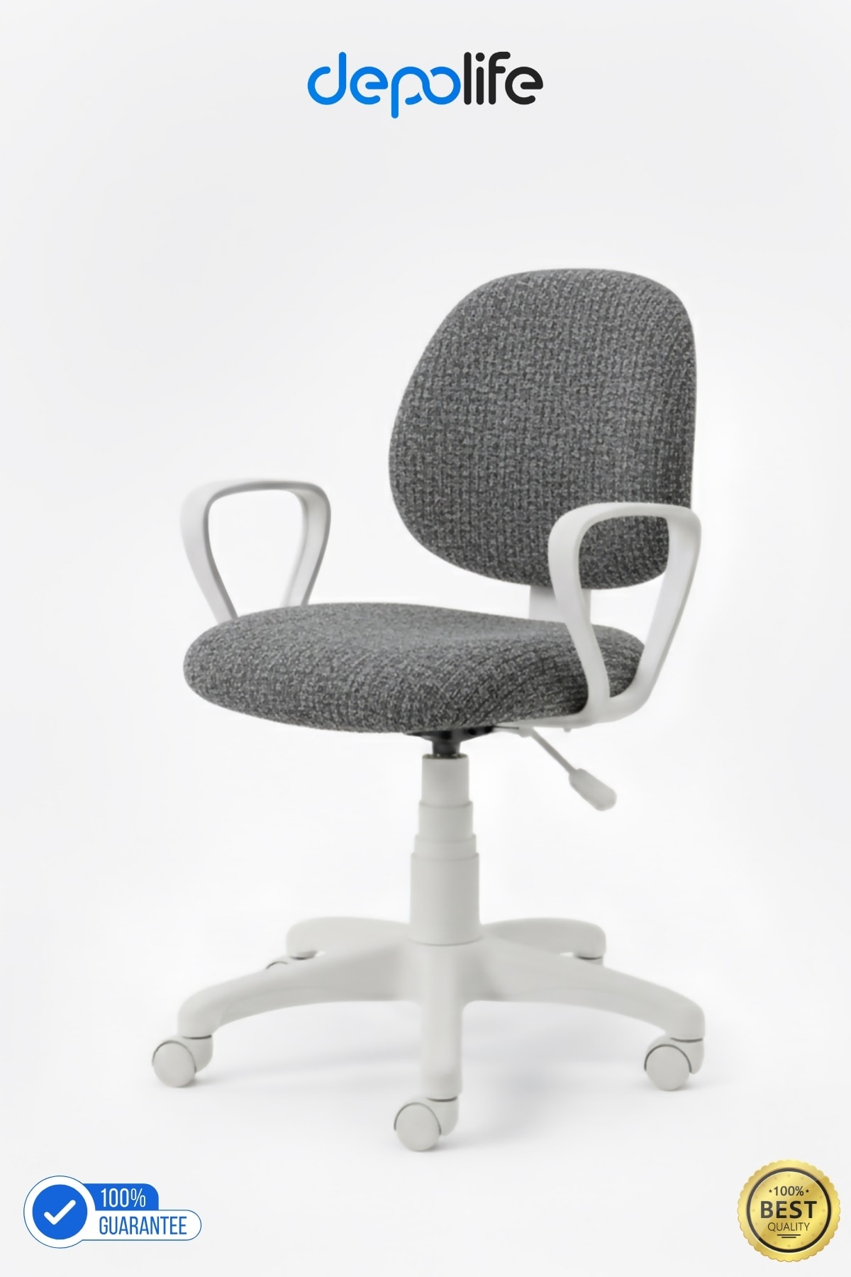 Ev Ofis Sekreter Personel Çalışma Sandalyesi Ergonomik Büro Personel Beyaz Çalışma Koltuğu - Siyah Tedy Döşeme - Beyaz Aksam