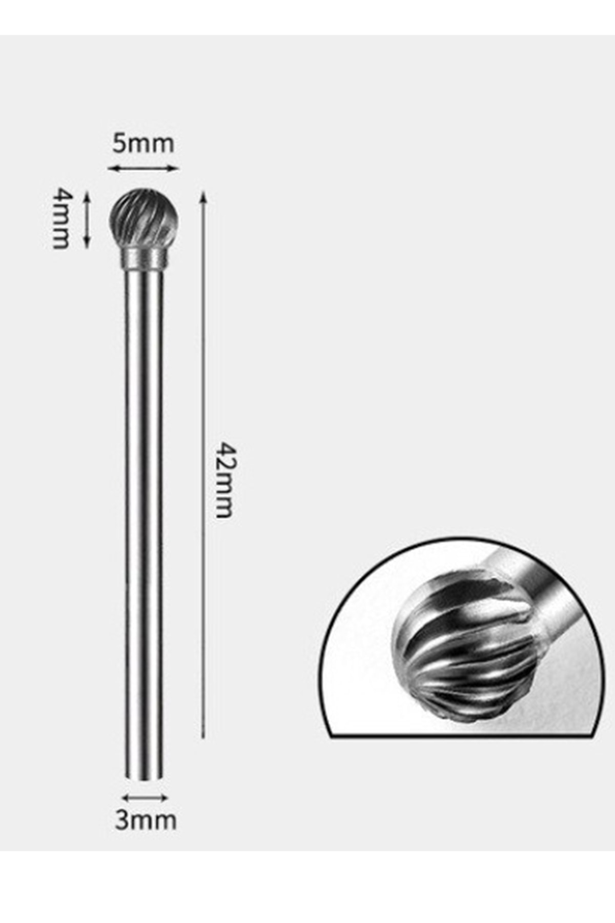 Yoğun Karbür Çelik Tungsten 5 Mm Cnc Router , Dremel Vb. Yuvarlak Kafa Carbide Uç