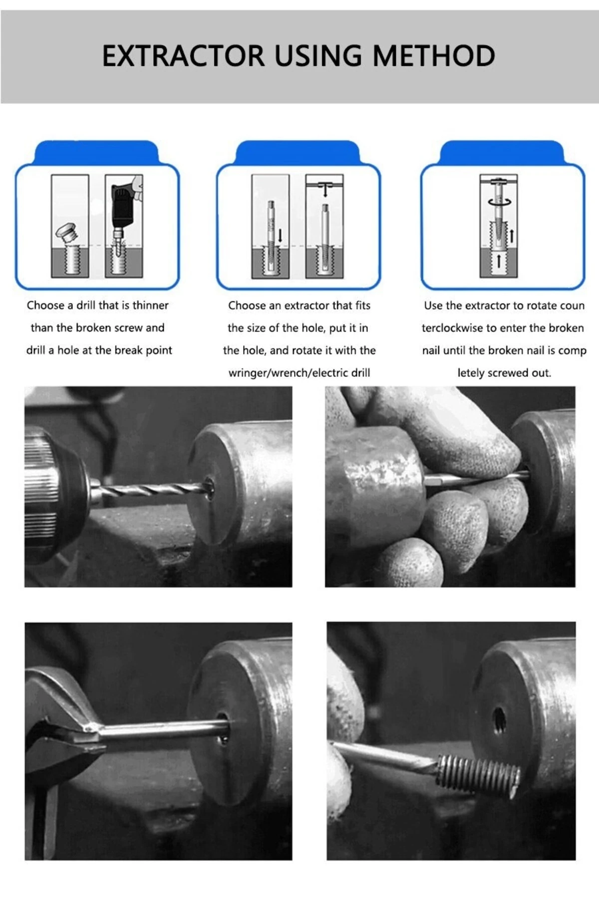 Kör Vida Çıkartıcı Matkap Ucu Kılavuz Seti 6 Parça Hasarlı Kırık Vida Sökücü Klavuz Takımı