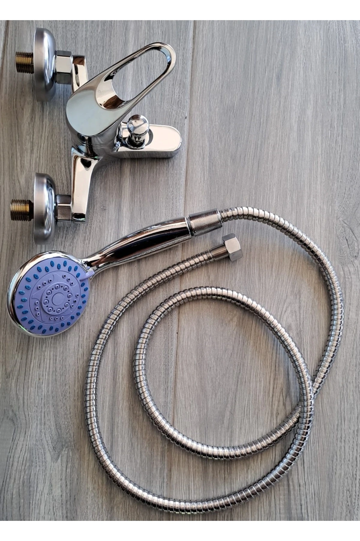 Banyo Duş bataryası sıcak soğuk mix Banyo çeşmesi ve Spiral Hortum ve başlık seti prinç