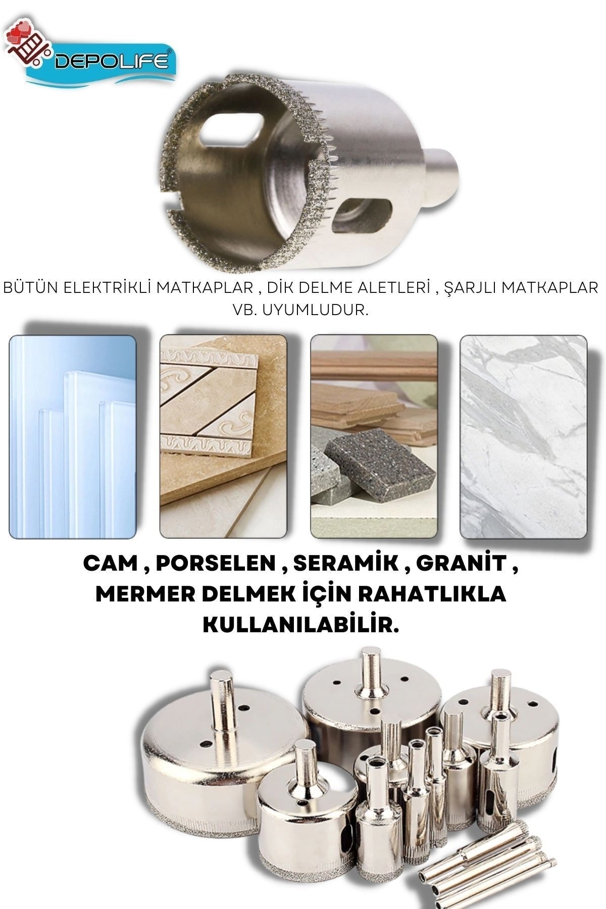 22mm Mermer Granit Fayans Cam Yuvarlak Delme Panç Elmas Uç Yuvarlak Açma Matkap Için Karot