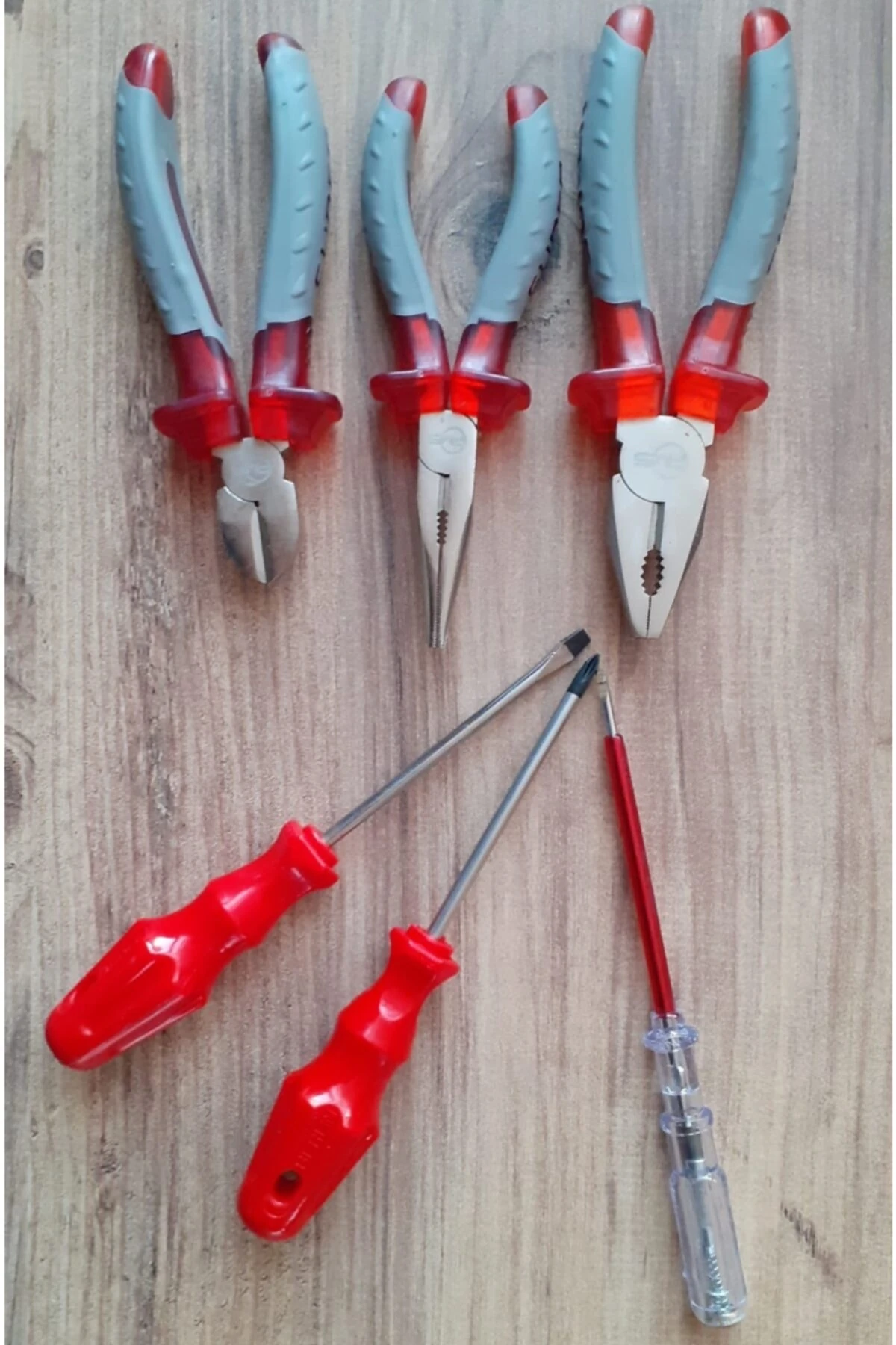 Pense Yan Keski Seti Manyetik Düz Yıldız Tornavida Kontrol Kalemi Takımı 6 Parça Izoleli Set