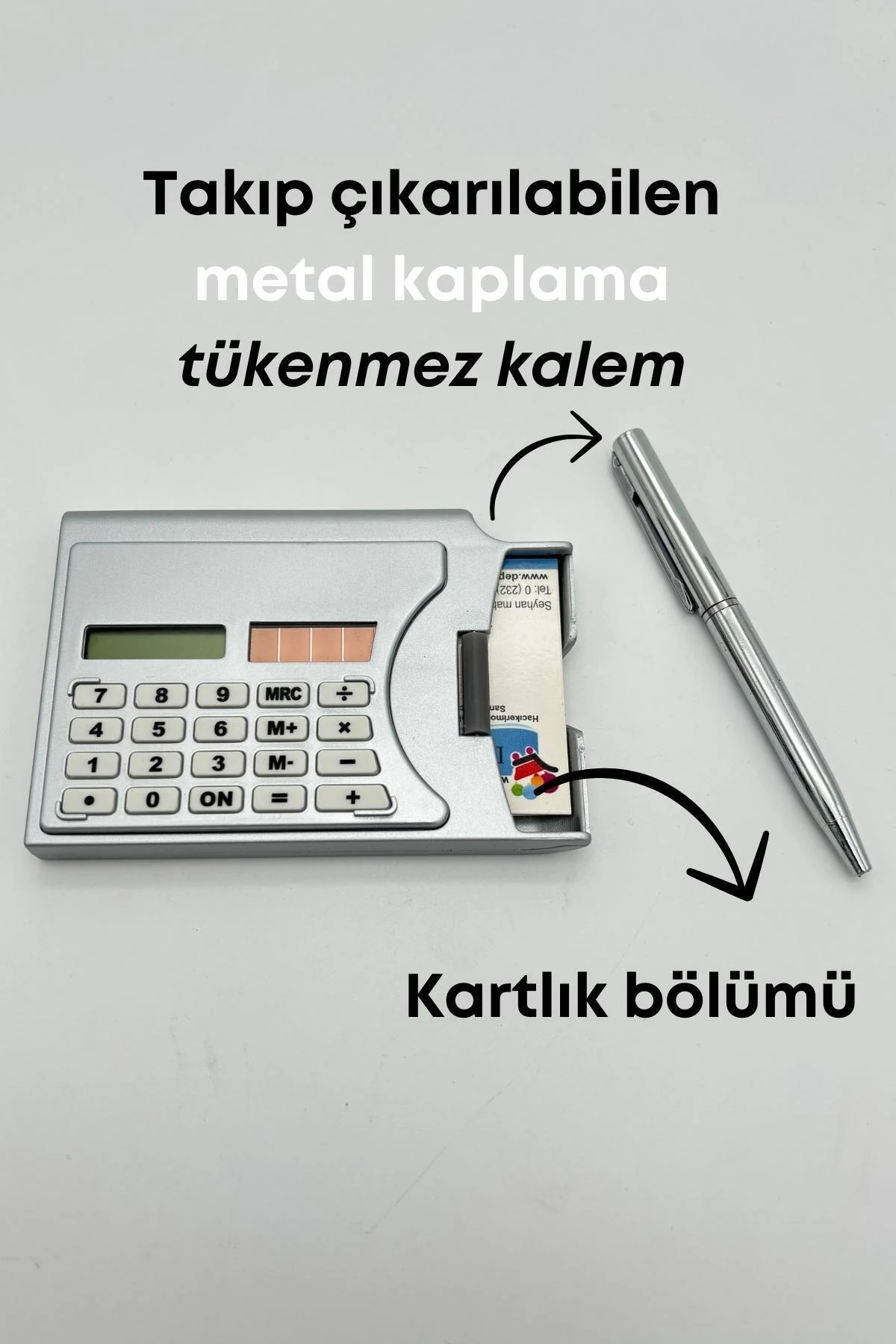 1000 Adet Taşınabilir Hesap Makinesi Güneş Enerjili Kartvizitlik Tükenmez Kalem Cep Tipi Calculator