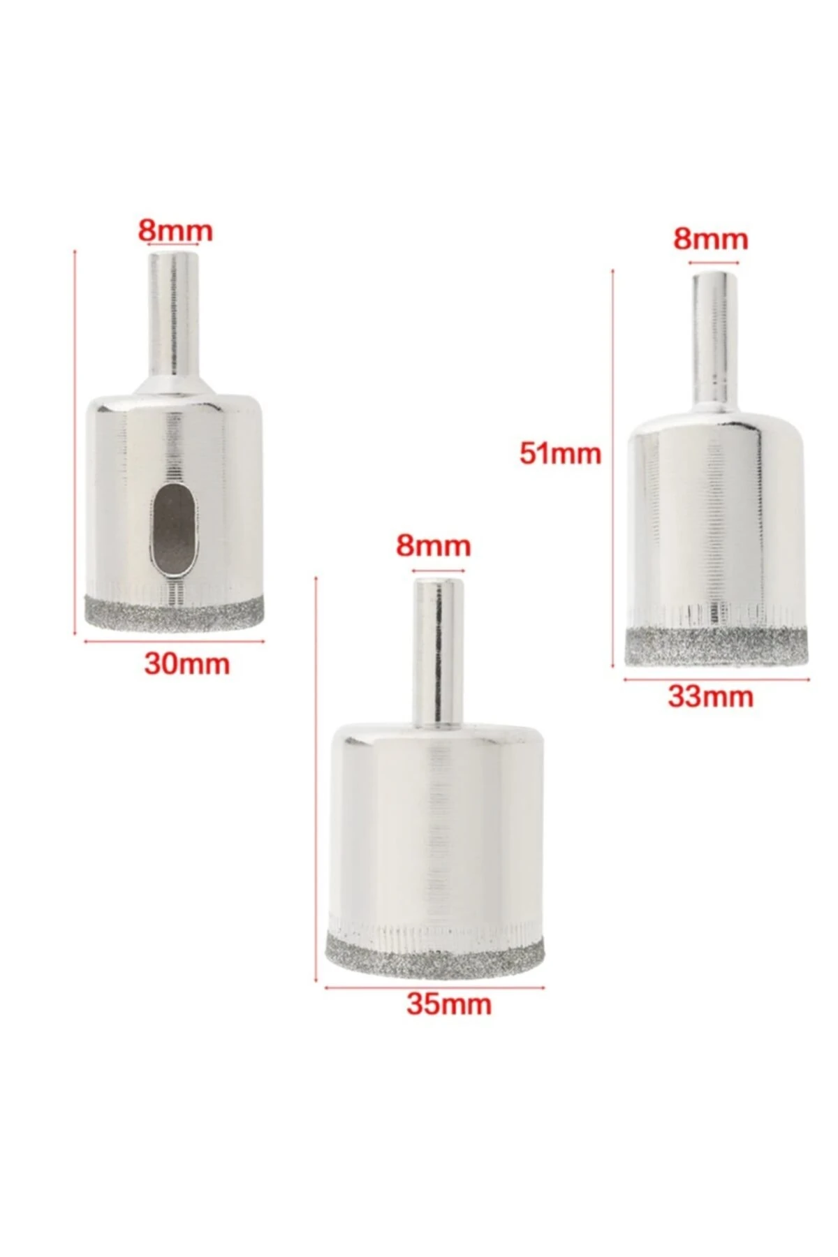 Mermer Granit Fayans Cam Yuvarlak Delme Pancı 30 33 35mm Elmas Uç Delik Açma Matkap Karot 3 Parça