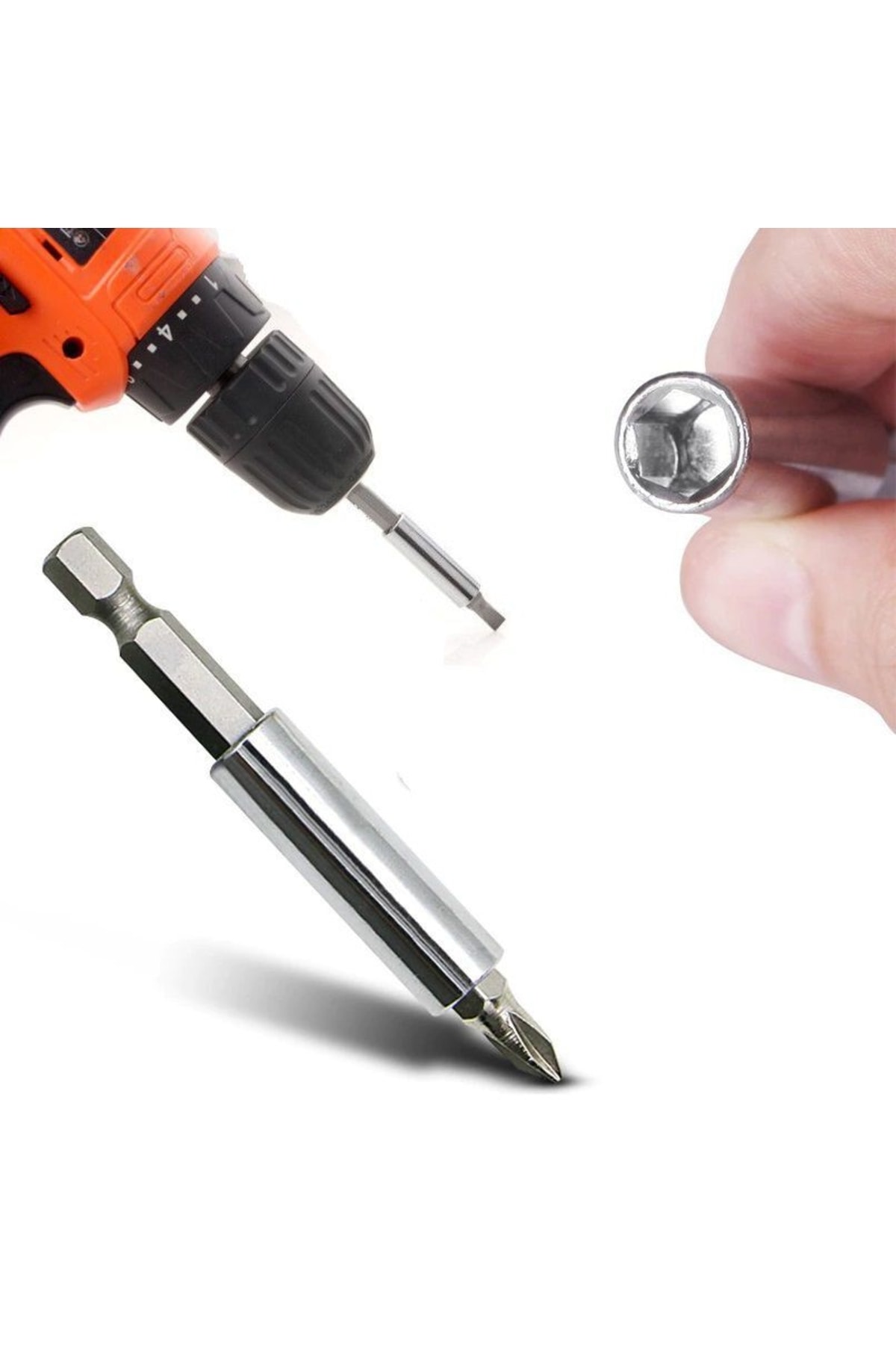 Altıgen 1/4 Hex Bits Şaftlı Manyetik Hızlı Vidalama Uzatma Aparatı Vida Metal Ahşap Düz 4 Adet Uç