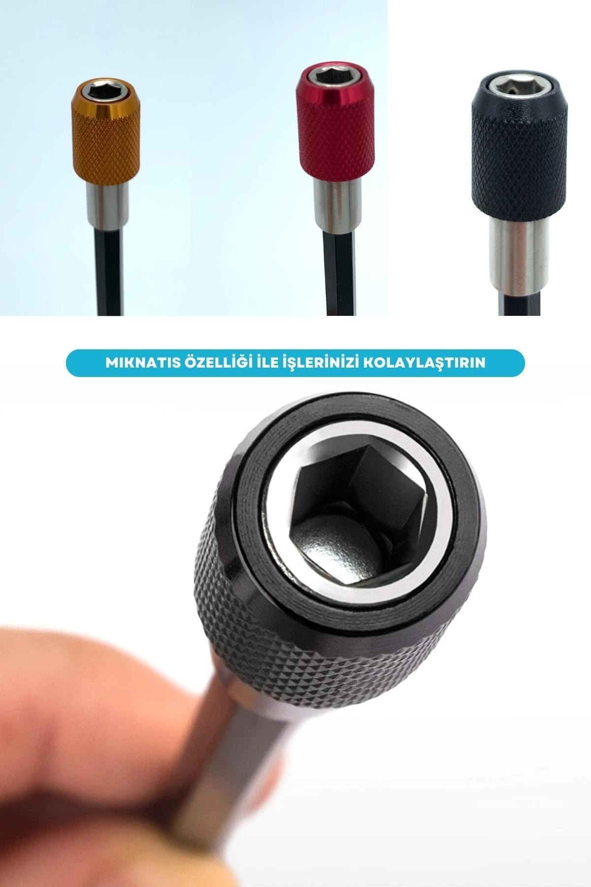 1/4 Bits Hex Altıgen Uçlu Uzatma Adaptörü Mıknatıslı Vidalama 3lü Set 6 10 15 Cm
