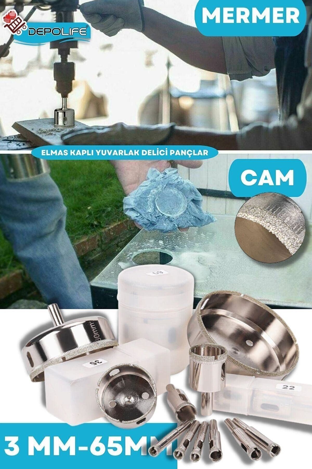 Tam Set 3mm-60mm Mermer Granit Fayans Cam Yuvarlak Delme Panç Elmas Matkap Için Boru Karot