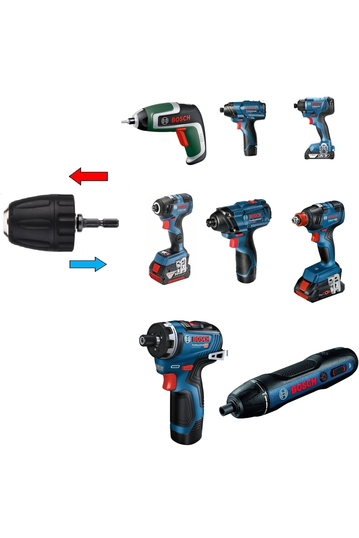 Bosch Go 2.0 Bosch Ixo V 7 Gdr 120-lı Gdr 18v-200 C Gsr 12v-35 Hx Gdr 180-lı Şarjlı Matkap Mandren
