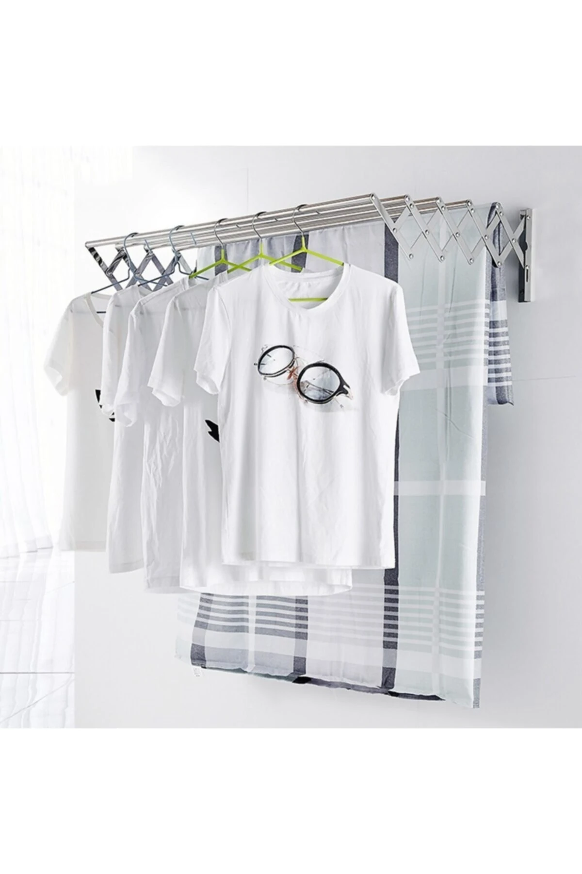 Çamaşır Balkon Kurutma Askısı Akordiyon Elbise Kurutmalık 85cm-9 Çubuk Alüminyum Duvar Montajlı