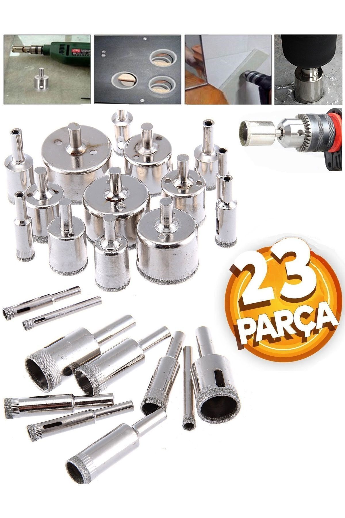 Elmaslı Boru Tipi Panc 23 Parça (3MM-60MM) Mermer Granit Fayans Cam Yuvarlak Delme Matkap Uyumlu