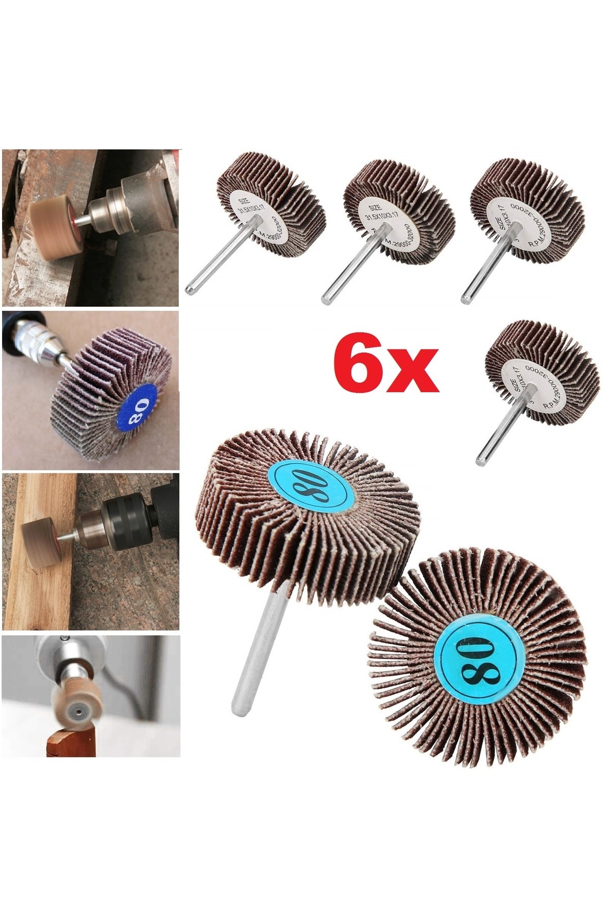 Gravür Makinası Cihazlar Için Mop Flap Disk Zımpara Seti 6lı 3mm Sap Çoklu Yaprak Zımpara Takımı