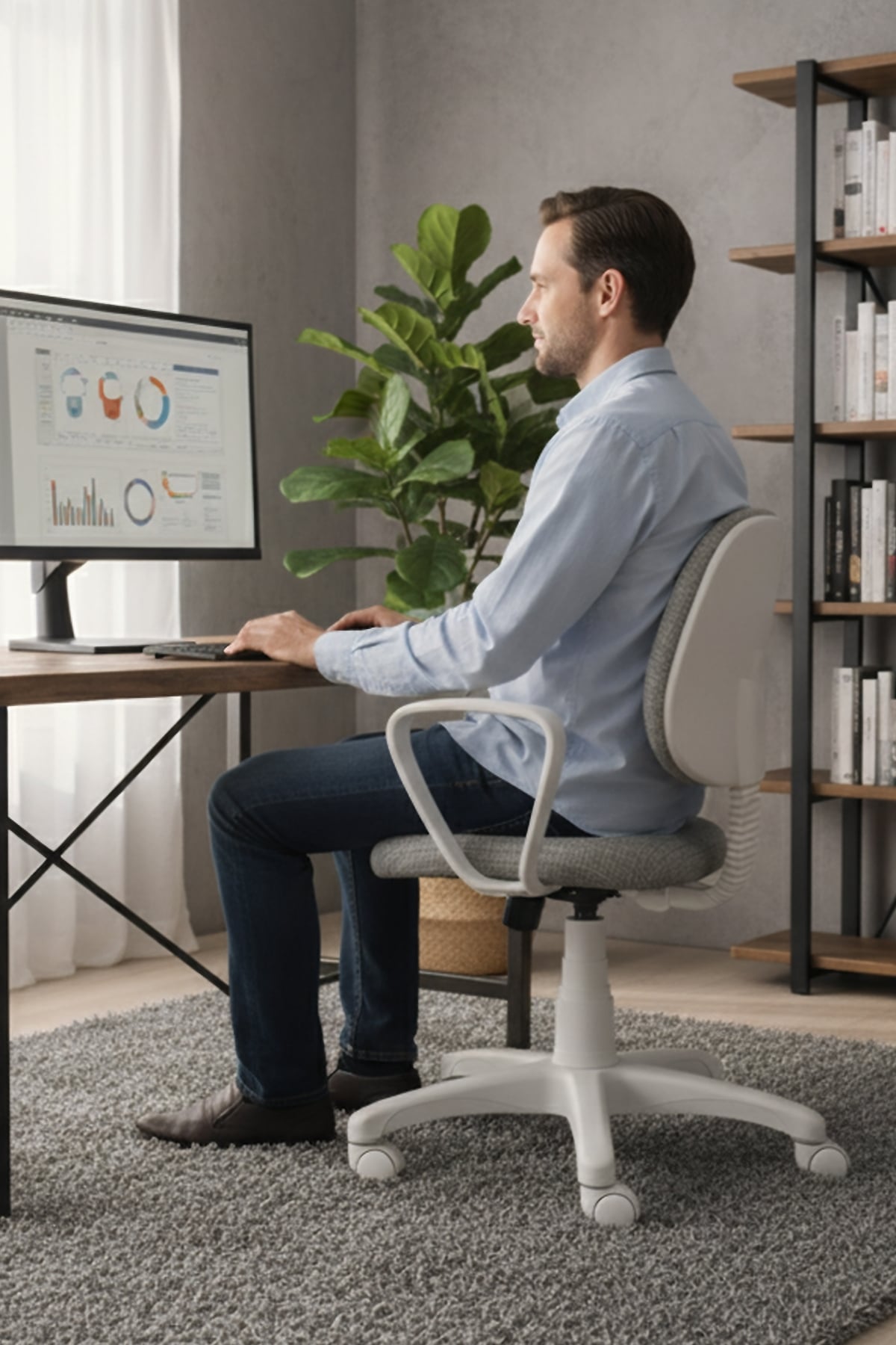 Ev Ofis Sekreter Personel Çalışma Sandalyesi Ergonomik Büro Personel Beyaz Çalışma Koltuğu