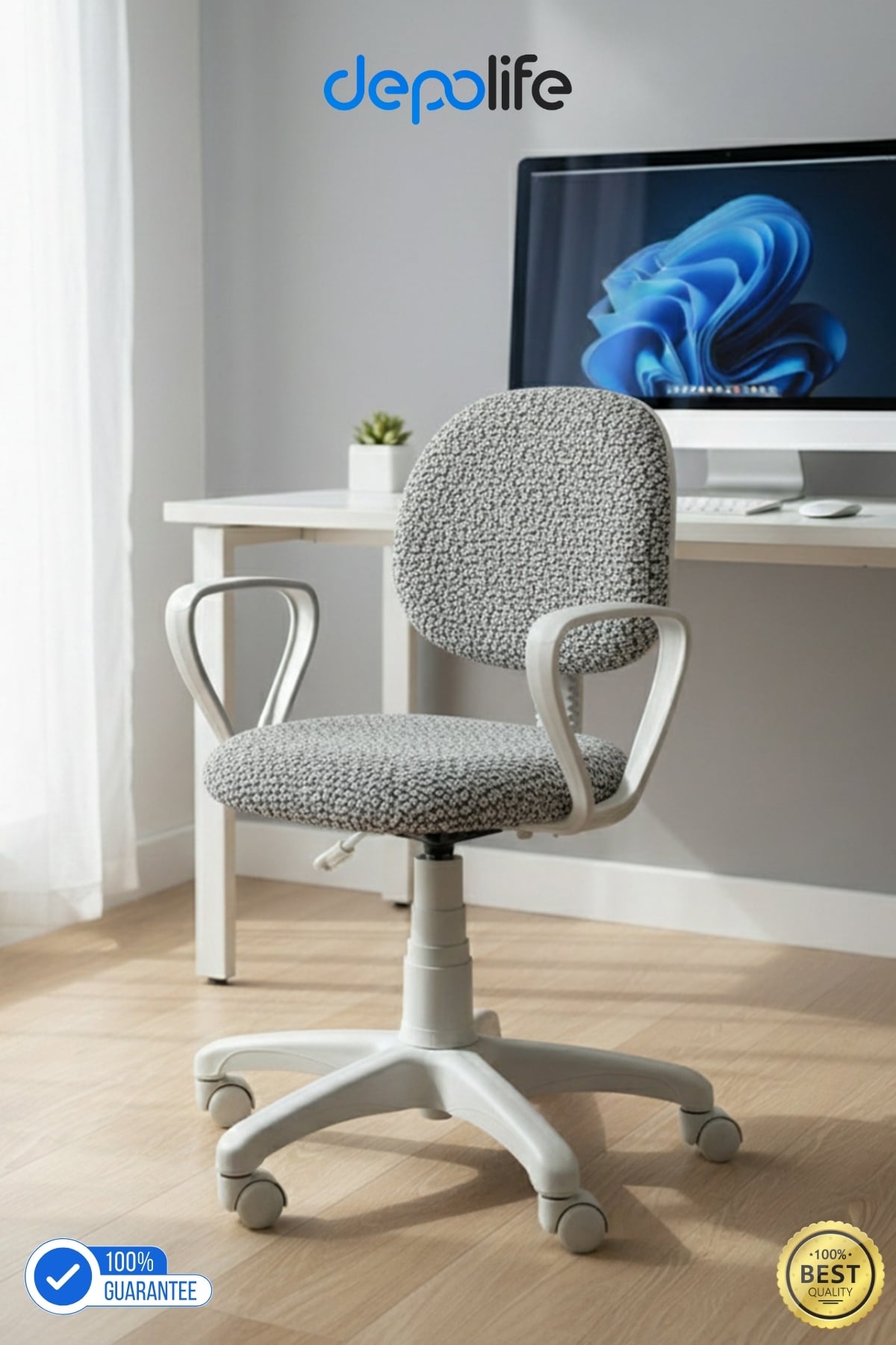 Ev Ofis Sekreter Personel Çalışma Sandalyesi Ergonomik Büro Personel Beyaz Çalışma Koltuğu - Tedy Döşeme - Beyaz Aksam