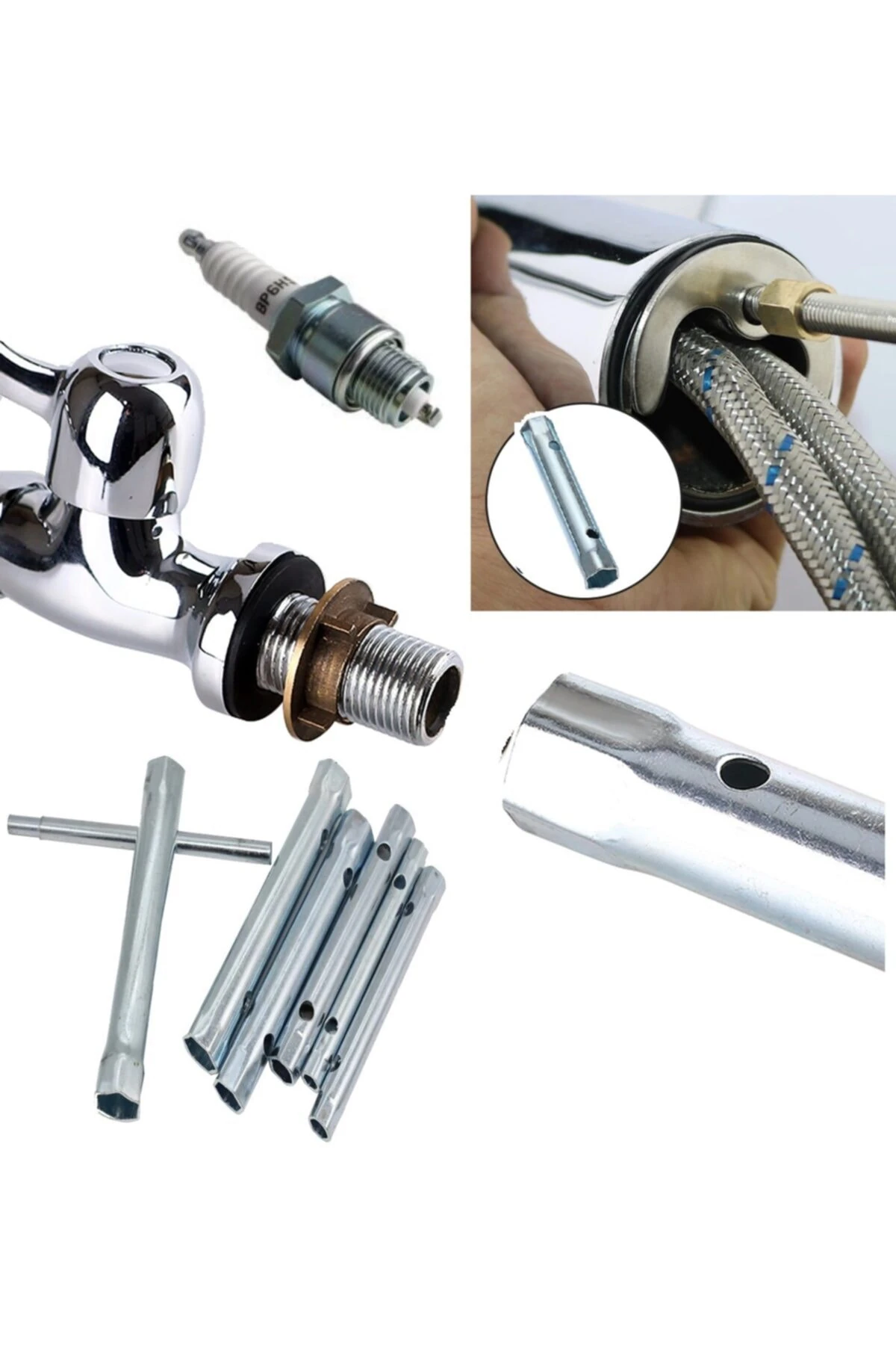 Borulu Lokma Anahtar Takımı Kovan Tipi T Kol Buji Anahtar Seti 5li Boru Lokma Seti 8mm-17mm