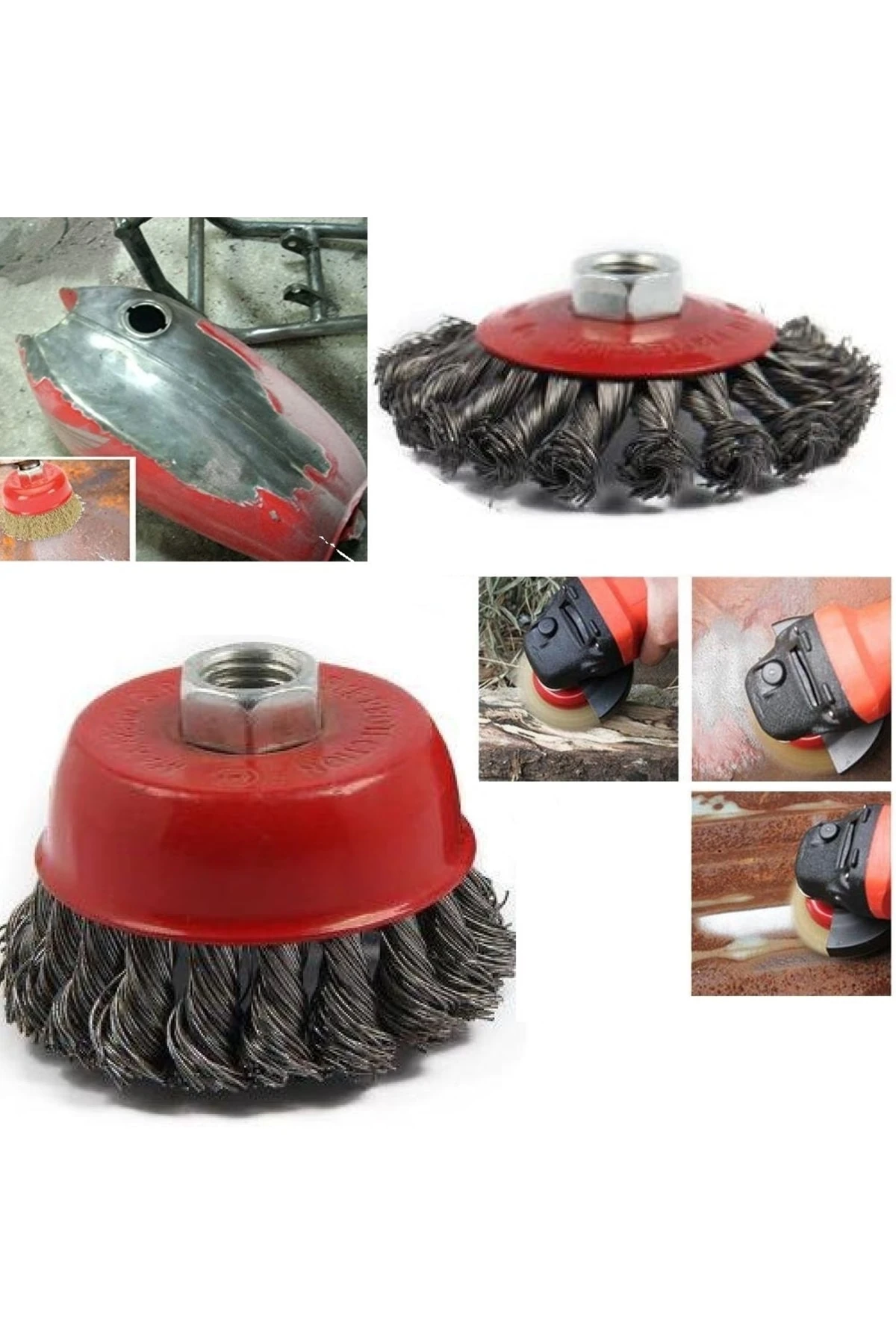 Avuç Taşlama Için (M14) Örgülü Çelik Tel Fırça Seti Burgulu Konik Ve Silindir 2 Parça