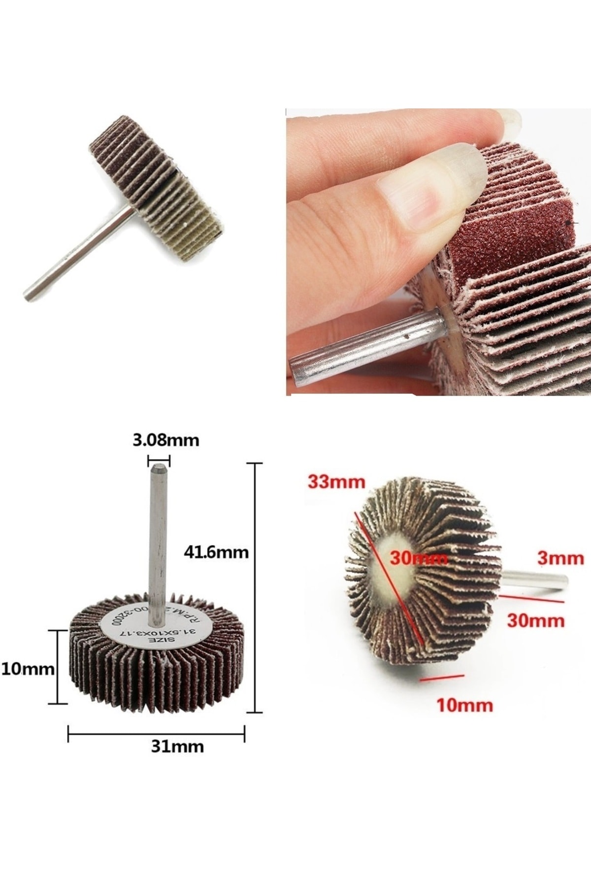 Gravür Makinası Cihazlar Için Mop Flap Disk Zımpara Seti 6lı 3mm Sap Çoklu Yaprak Zımpara Takımı
