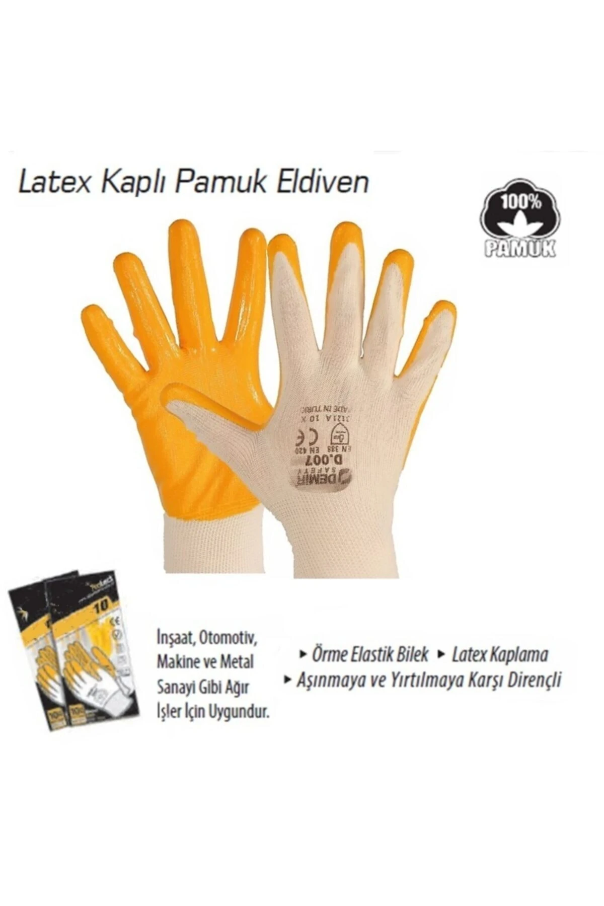 Demir Çalışma Koruyucu Nitril Eldiven Seti 10 Lu Takım Eldiven Xl Pamuklu Örme Lateks Kaplama