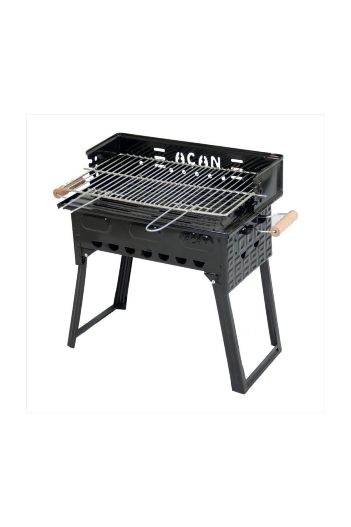 Pervazlı Emaye Mangal P3 Battal Boy Barbekü Çift Kömürlü Izgara Katlanır Ayaklı 27x51cm