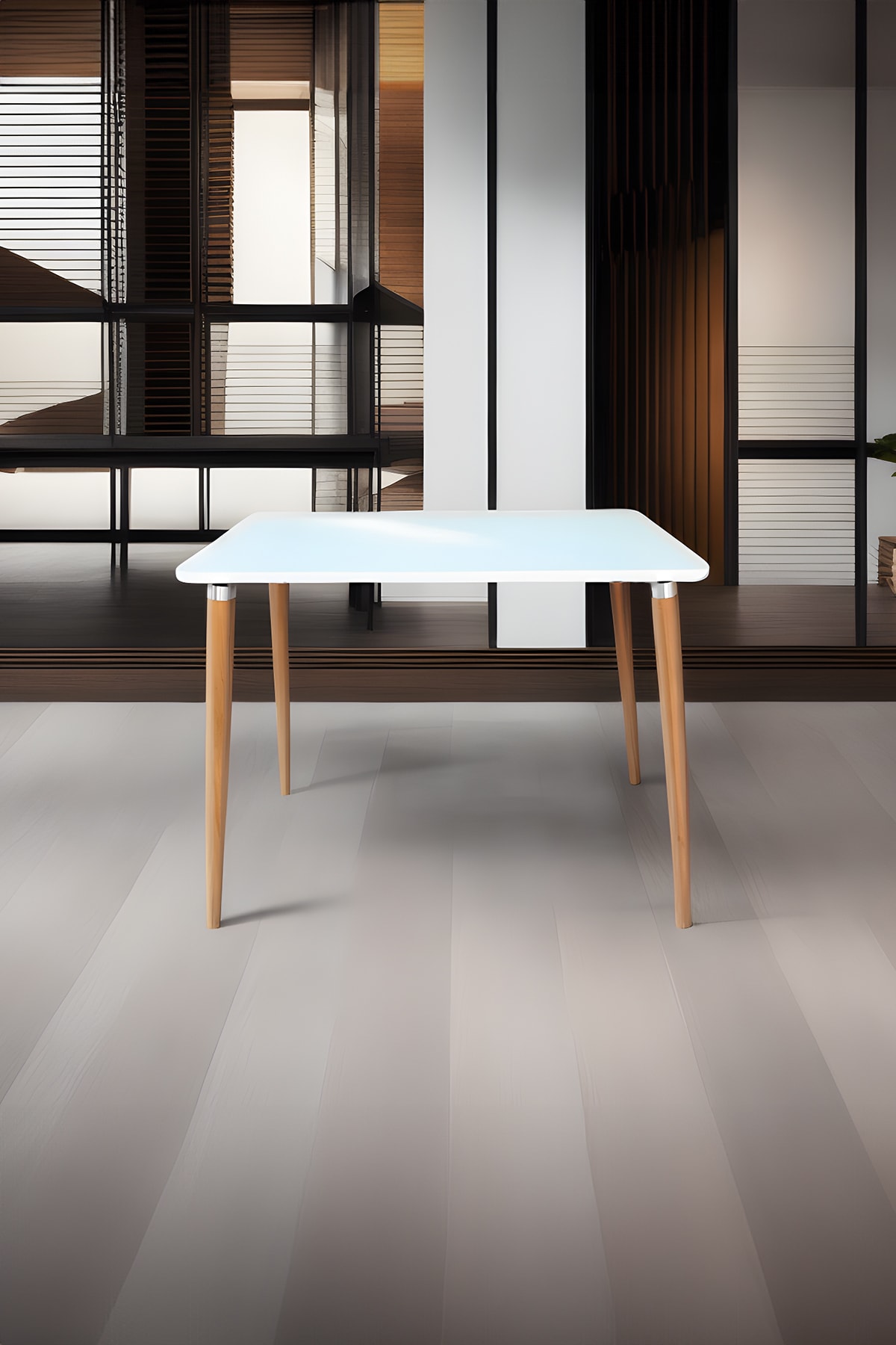 Ahşap Ayaklı Mutfak Salon Yemek Masası 60x90 Cm Gürgen Masif Ayak Beyaz Çalışma Masası
