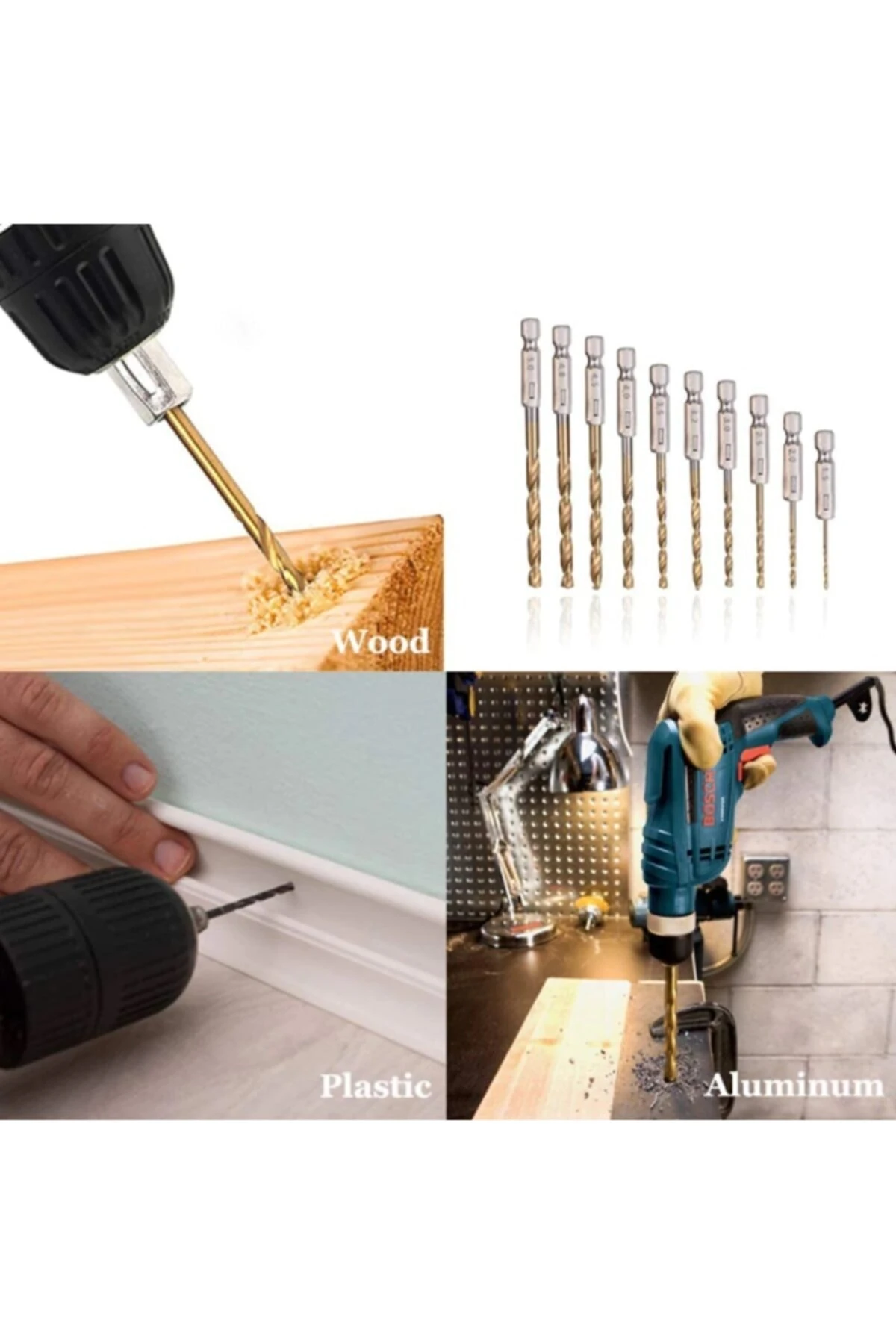 Hss Çelik Titanyum Kaplı Matkap Uç Seti 10 Parça Altıgen Saplı 1/4 Hex Ahşap Metal Uç Takımı